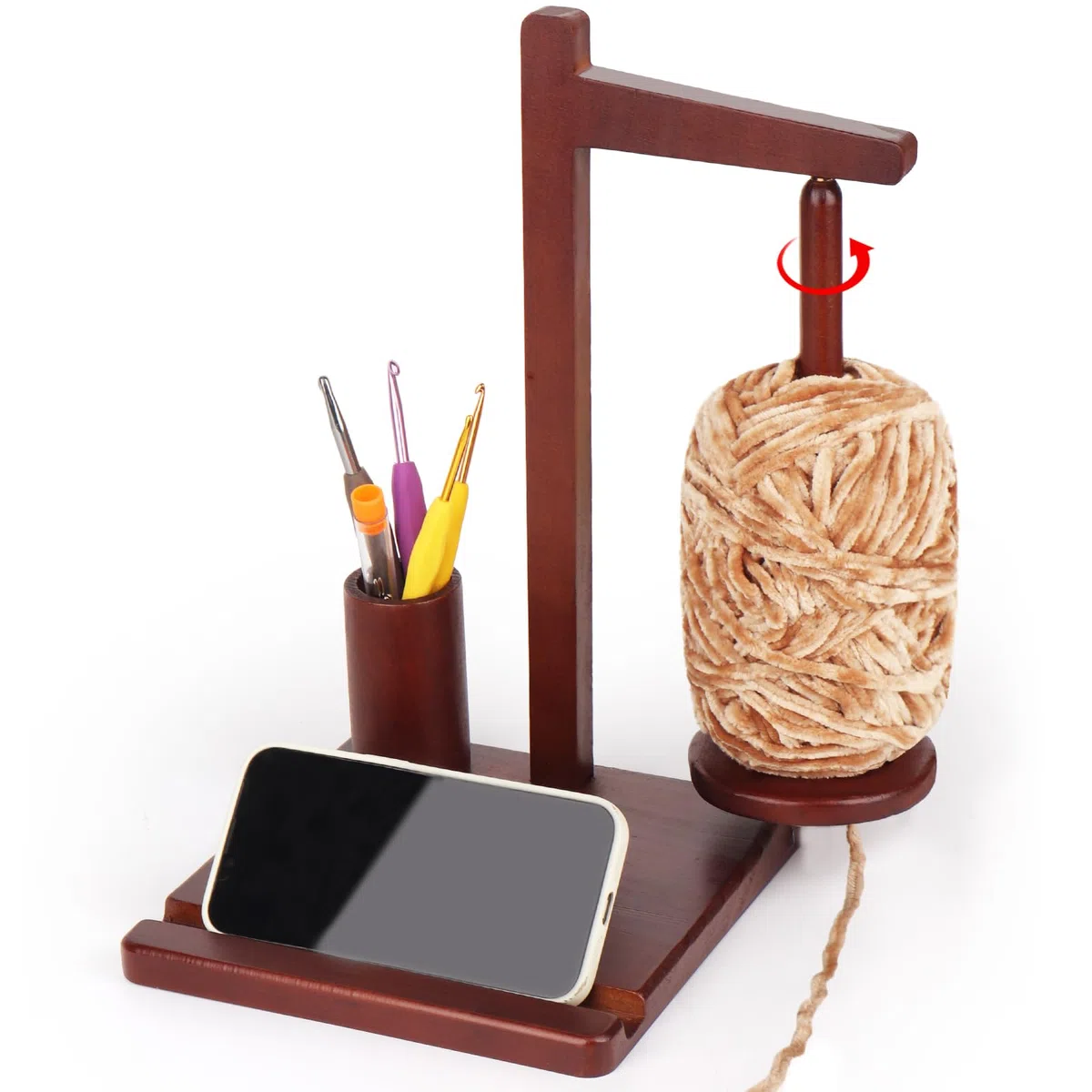 Coopay Garnhalter per l'uncinetto, svolgitore multifunzionale in legno, porta filo per uncinetto, grande porta lana per l'uncinetto e il lavoro a maglia, porta lana magnetico con contenitore e