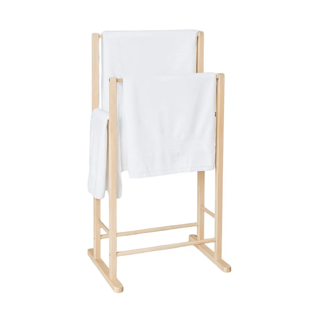 Porta Asciugamani da Terra, Legno 100% Faggio, 2 Bracci, 41 x 31,5 x 80h cm