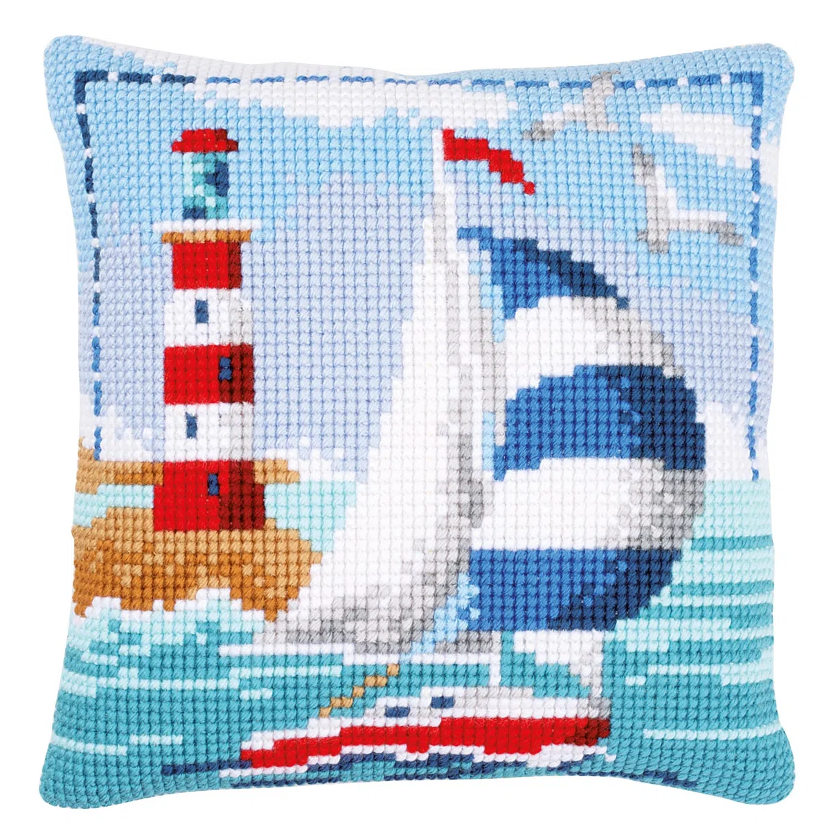 VERVACO Kit Cuscino Punto Croce Faro Set Ricamo Principianti Cuscini Gobelin Decorativi ca. 40 x 40 cm Accessori per Lavoretti Creativi DIY Casa Decor Hobby Adulti Cross Stitch