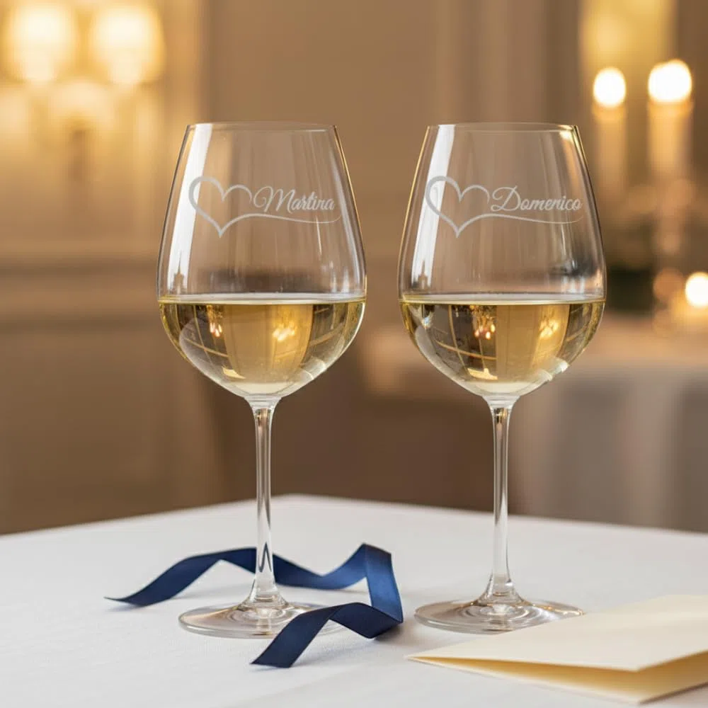 Calici da vino Personalizzati con Nomi – Set Coppia Lui & Lei – Idea Regalo San Valentino, Anniversario o Matrimonio – Bicchieri da Vino Incisi al Laser Made in Italy – Eleganti e Personalizzabili