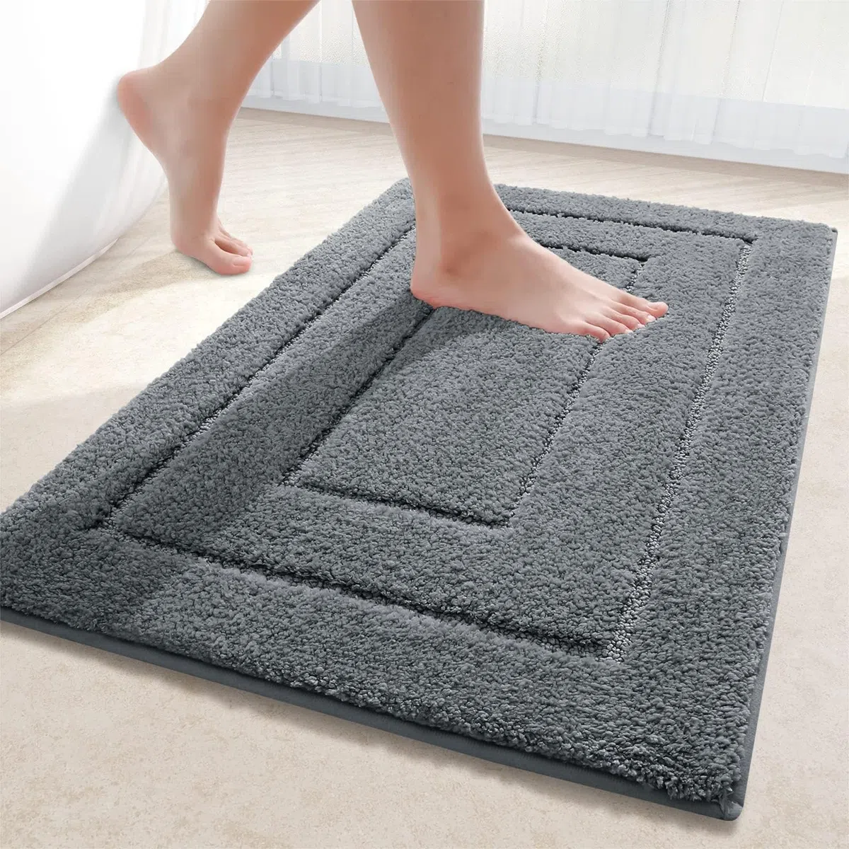 Homaxy Tappeto da bagno in microfibra antiscivolo, lavabile, morbido, assorbe l'acqua, per bagno, 50 x 76 cm, grigio scuro