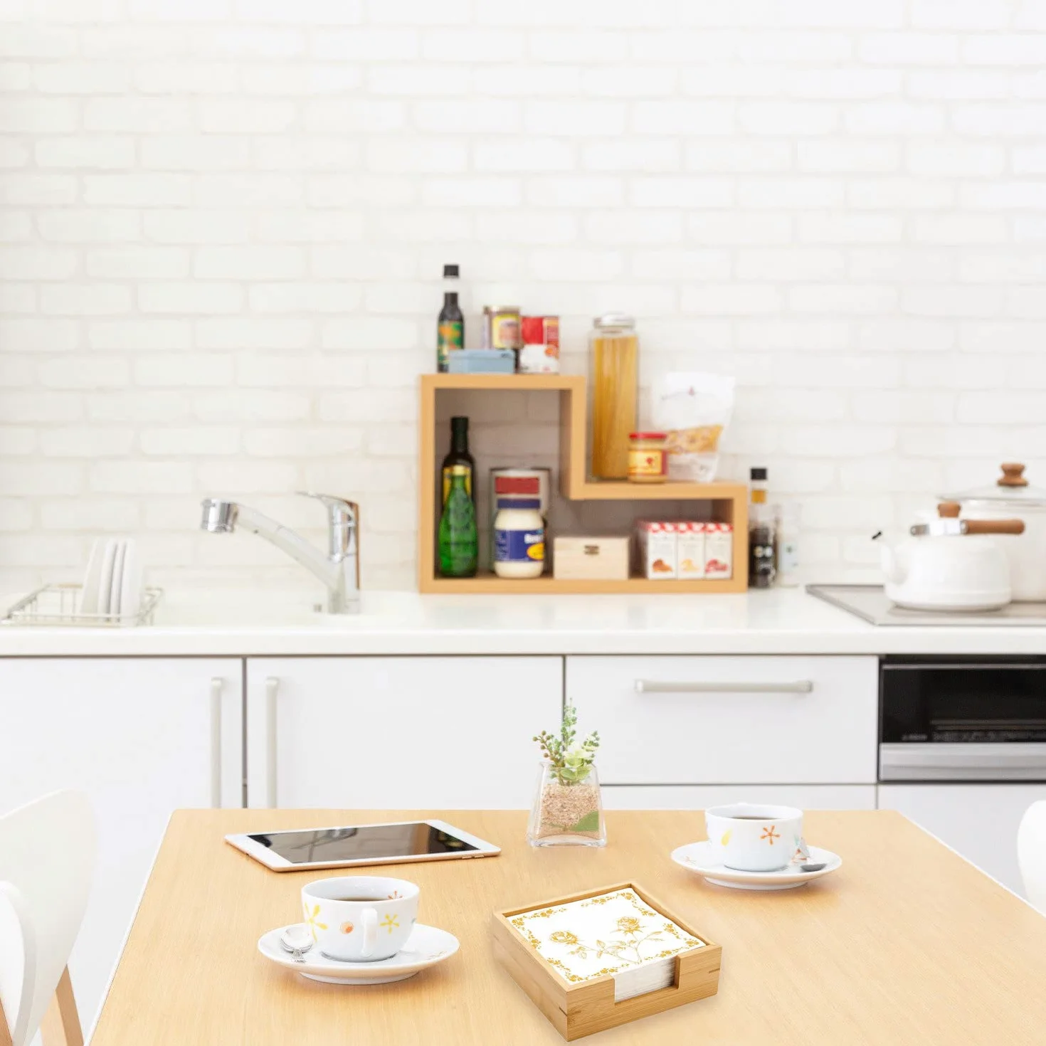 Portatovaglioli in Bambù Quadrato, Vassoio per Tovaglioli in Legno per Tavolo, Portatovaglioli Legno Decorativo per Cucina, Bagno