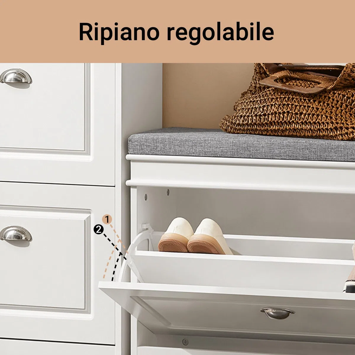 SoBuy Scarpiera Salvaspazio Slim con Seduta - Panca Scarpiera da Ingresso Cassapanca Contenitore da Interno, Mobile Ingresso per Scarpe, Regolabile, 75x24x51 cm, Bianco, FSR82-L-W