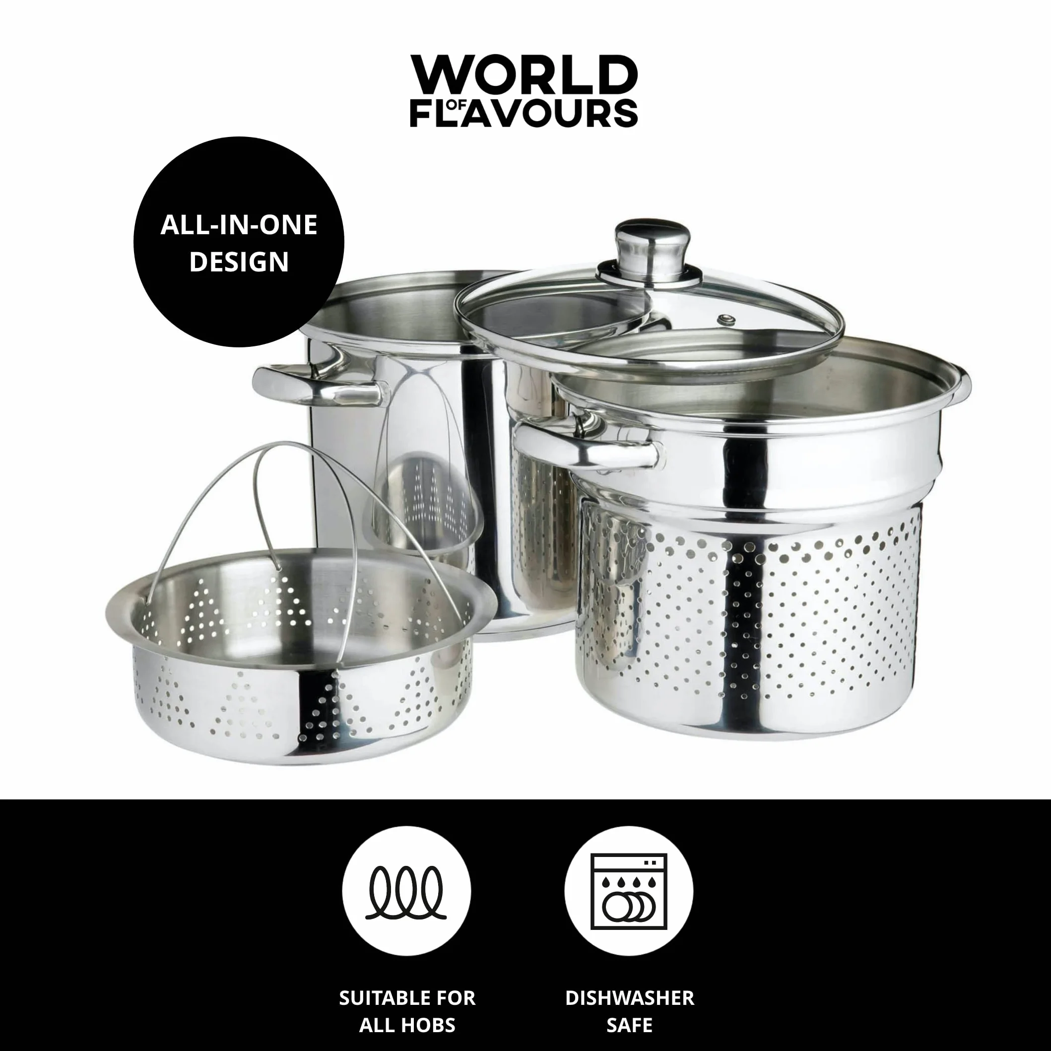 Kitchen Craft Italian Collection Pentola per pasta in acciaio INOX con inserto per cottura al vapore, 20 cm