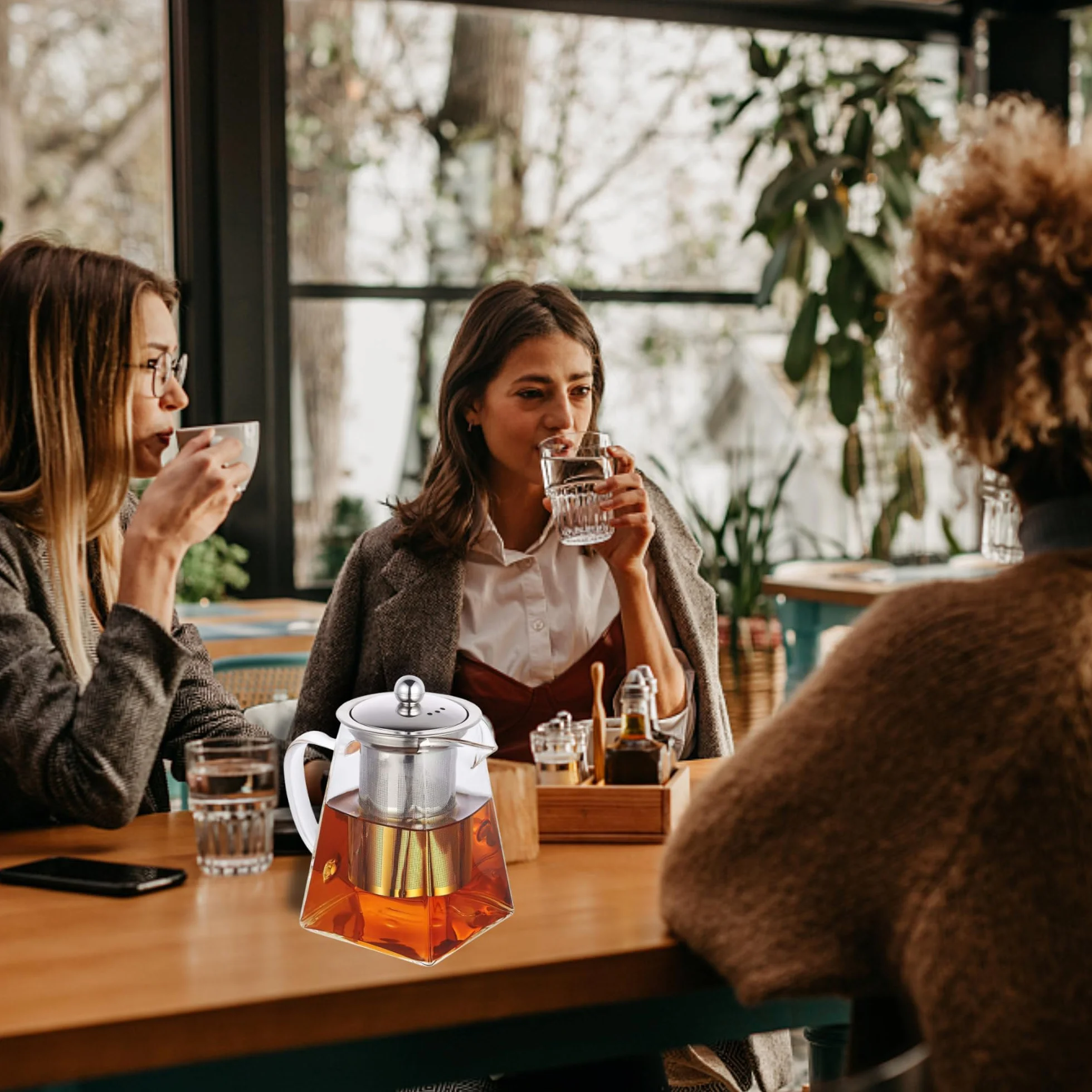 Teiera in Vetro da 550 ml, Teiera Resistente al Calore in Vetro Borosilicato Trasparente con Filtro in Acciaio Inox, per tè Sfuso e tè in Fiore, Caffè