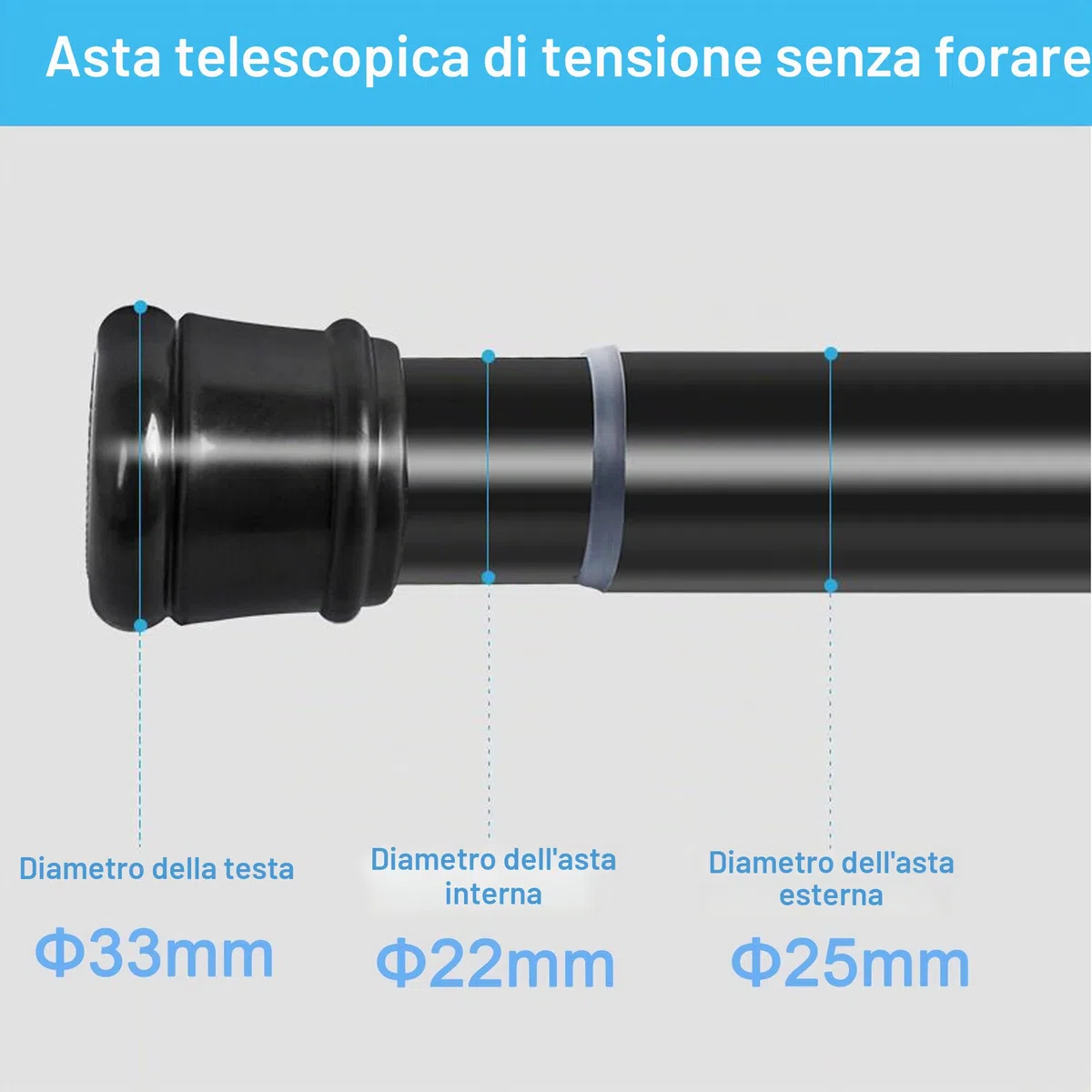 Bastone Tenda a Pressione Senza Forare Bastone per Tenda a Pressione Bastone Tenda Doccia, Lunghezza 83-160cm(1 pezzo), Diametro 25mm,Bianco