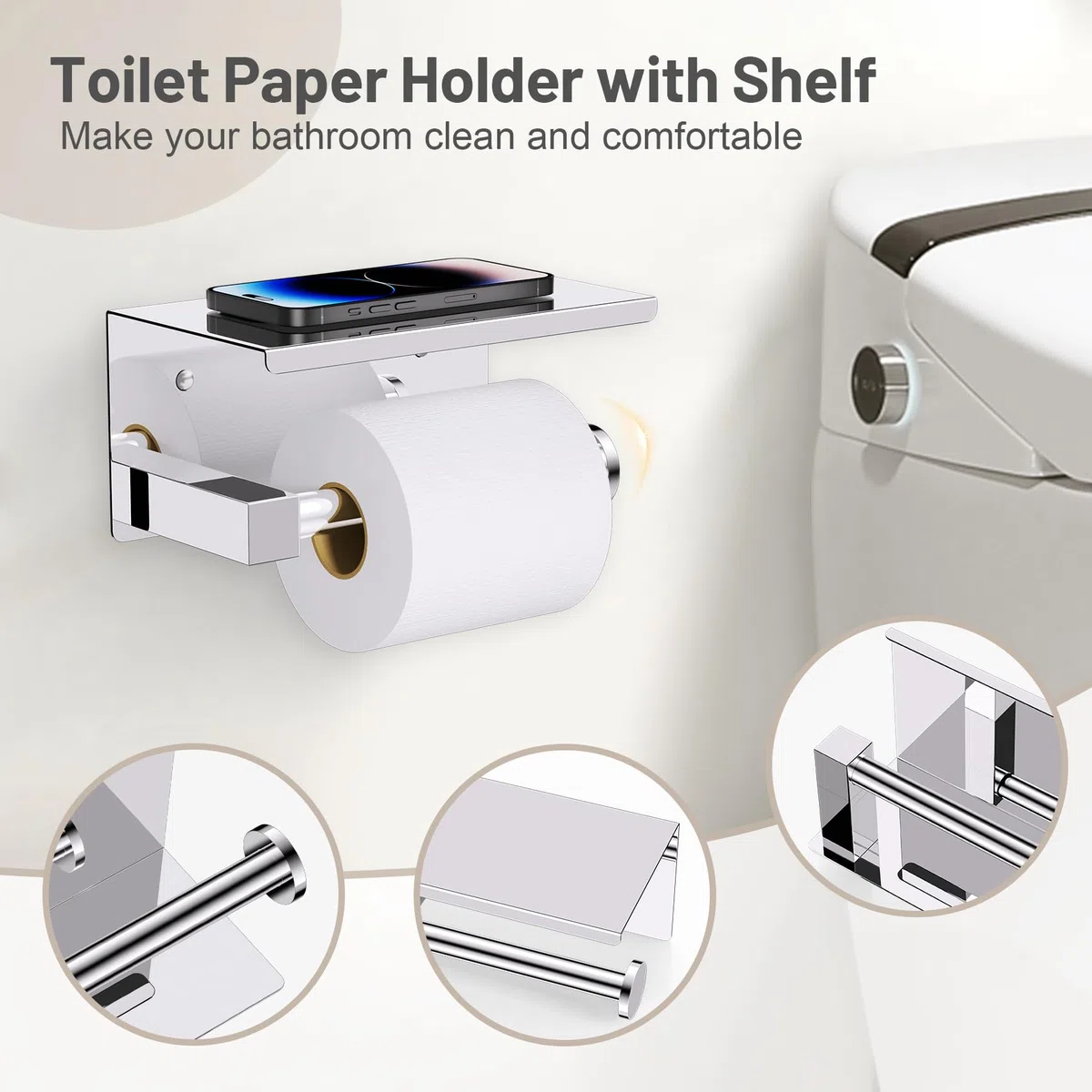 TURS Porta carta igienica con telefono, porta carta igienica per bagno, in acciaio inossidabile SUS 304, per bagno o cucina, cromato