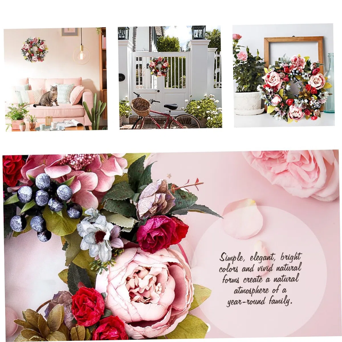 Ghirlanda per porta primaverile, ghirlanda di peonie artificiali, 13, 78 pollici ghirlande di fiori artificiali sospesi per porte all'aperto tutto l'anno, per la decorazione di ghirlande di San Vale