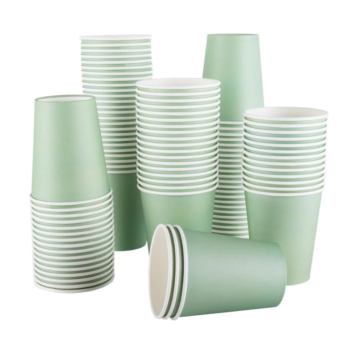 CEILIWEN Confezione da 100 bicchieri di carta verde salvia da 250 ml, bicchieri per feste calde e fredde, ideali per addio al nubilato, matrimoni, celebrazioni ed eventi
