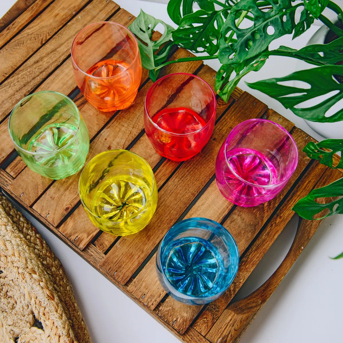 Glasmark KROSNO, set da 6 bicchieri con fondo colorato, bicchieri da long drink, bicchieri da acqua, bicchieri da succo, perfetti per casa, ristoranti e feste