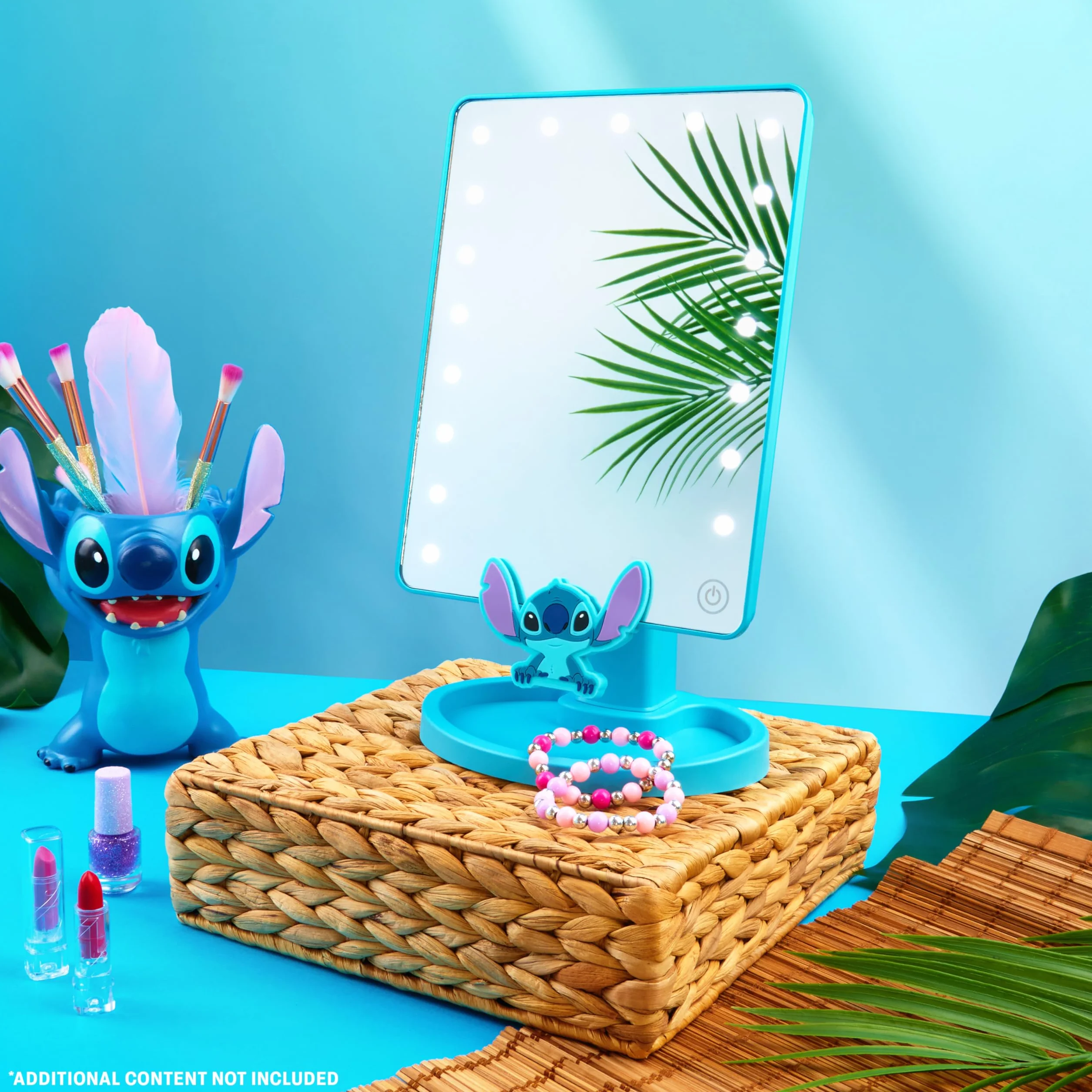 Disney Stitch LED Specchio da Tavolo con Vassoio Portaoggetti - Regalo Donna (Blu)