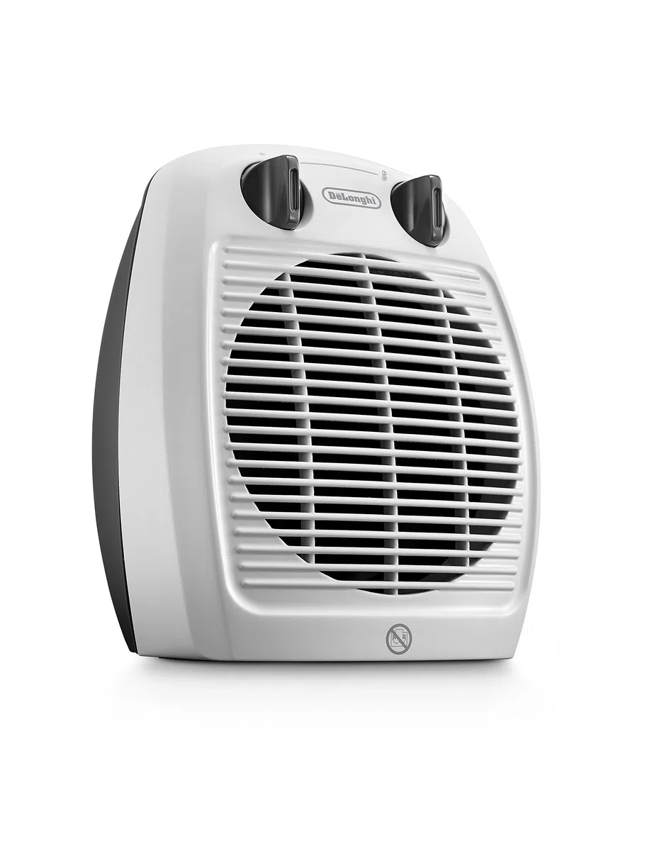 De'Longhi Hva 3220 Termoventilatore Verticale, Silenzioso, 2 Manopole, 2 Potenze, Protezione Antigoccia, Termostato, Maniglia, Protezione Antigelo, Doppio Isolamento, Piccole Dimensioni, Bianco