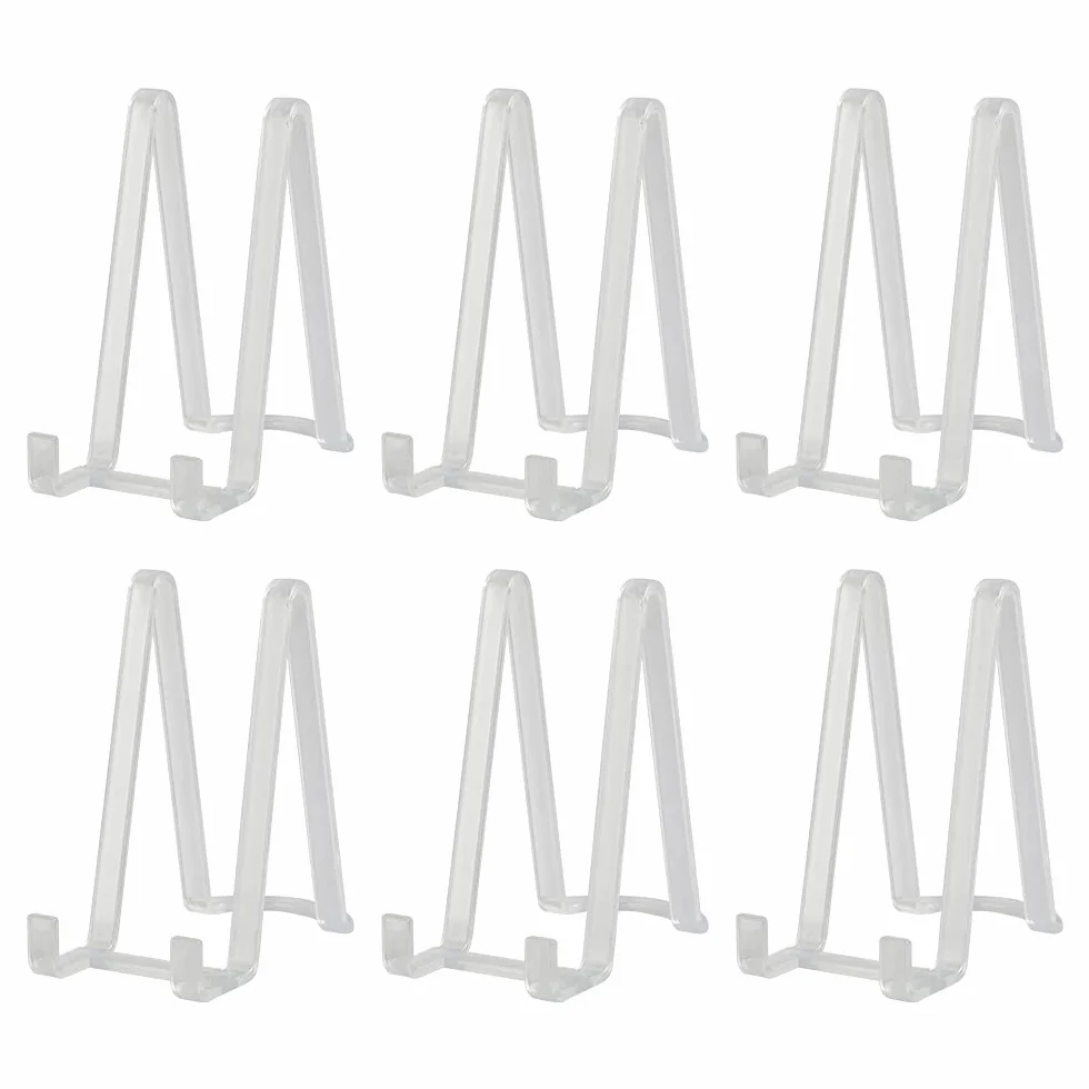 Supporti per Piatti da Esposizione - Cavalletti in Plastica per Piatti Decorativi, Cornici Foto, Dischi in Vinile e Tablet - Ideali per Arte da Tavolo - Altezza 15,2 cm - Trasparente (6 Pezzi)