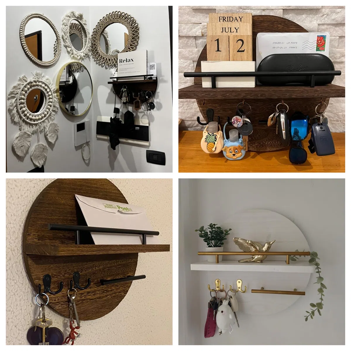 Portachiavi Muro,Legno Porta Chiavi Da Muro Per Casa,Portachiavi Da Parete Stile Rustico,Orbicolare Portachiavi Casaadatto Per Camere Da Letto, Corridoi, Cucine E Uffici (marrone)