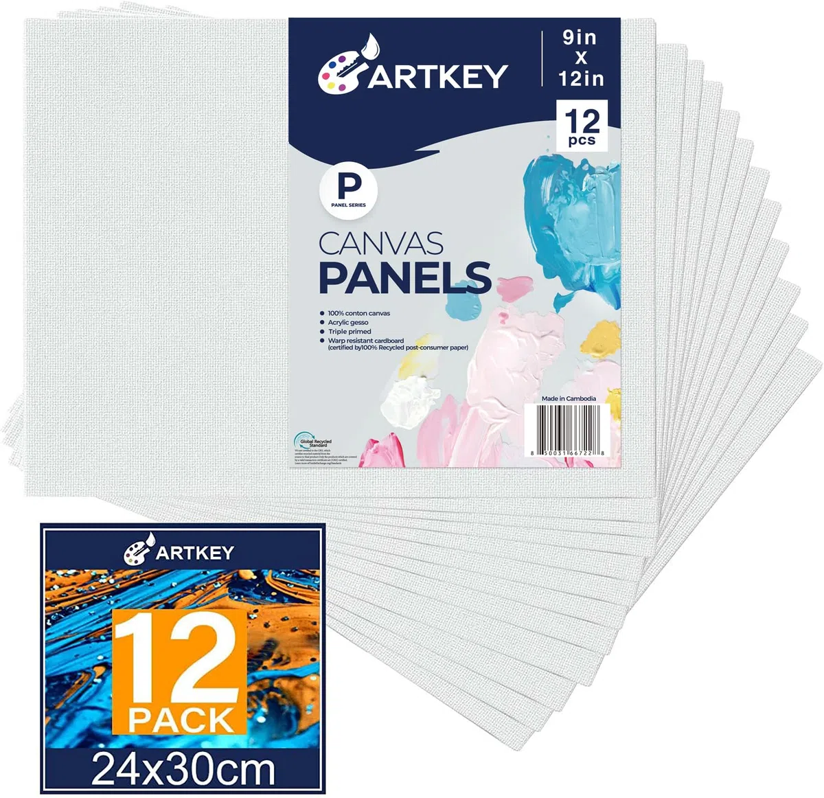Pannelli di tela 22,7 x 30,5 cm, 100% cotone bianco imprimitato, per pittura, tavole piatte rettangolari per pittura a olio, acrilici, acquerelli e vernici a tempera, 283,5 g, confezione da 12