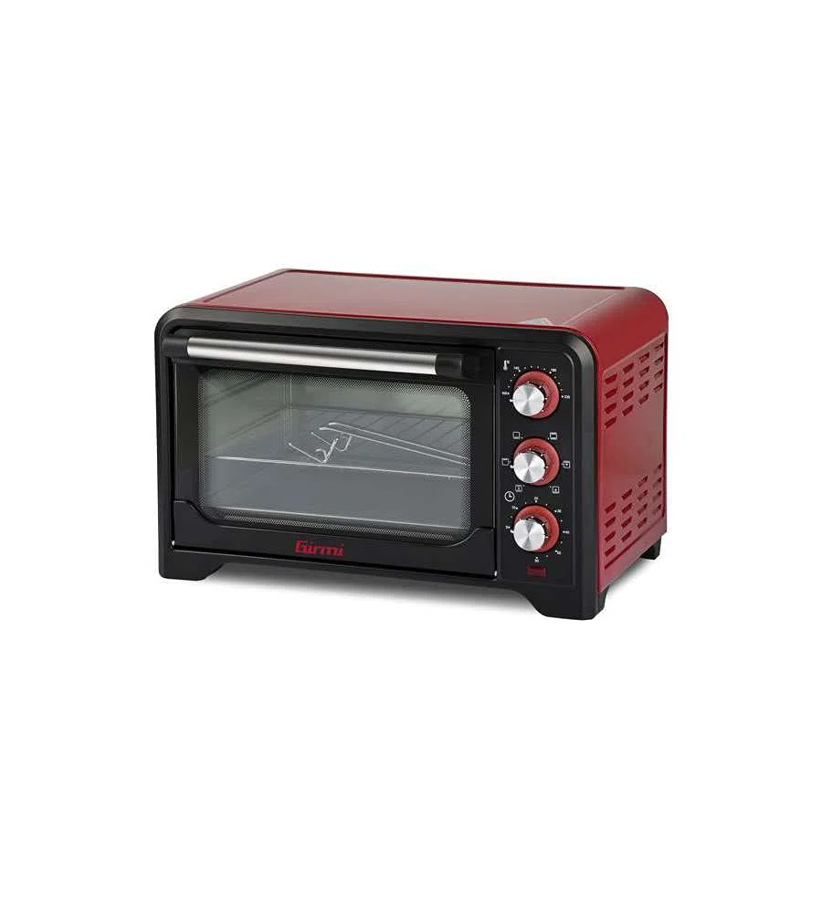 Girmi FE20 Forno Elettrico, 1380 W, 20 Litri, Termostato regolabile 230°, Luce interna, Griglia Inox, Timer 60 min, 4 resistenze riscaldanti, Accesori inclusi Rosso