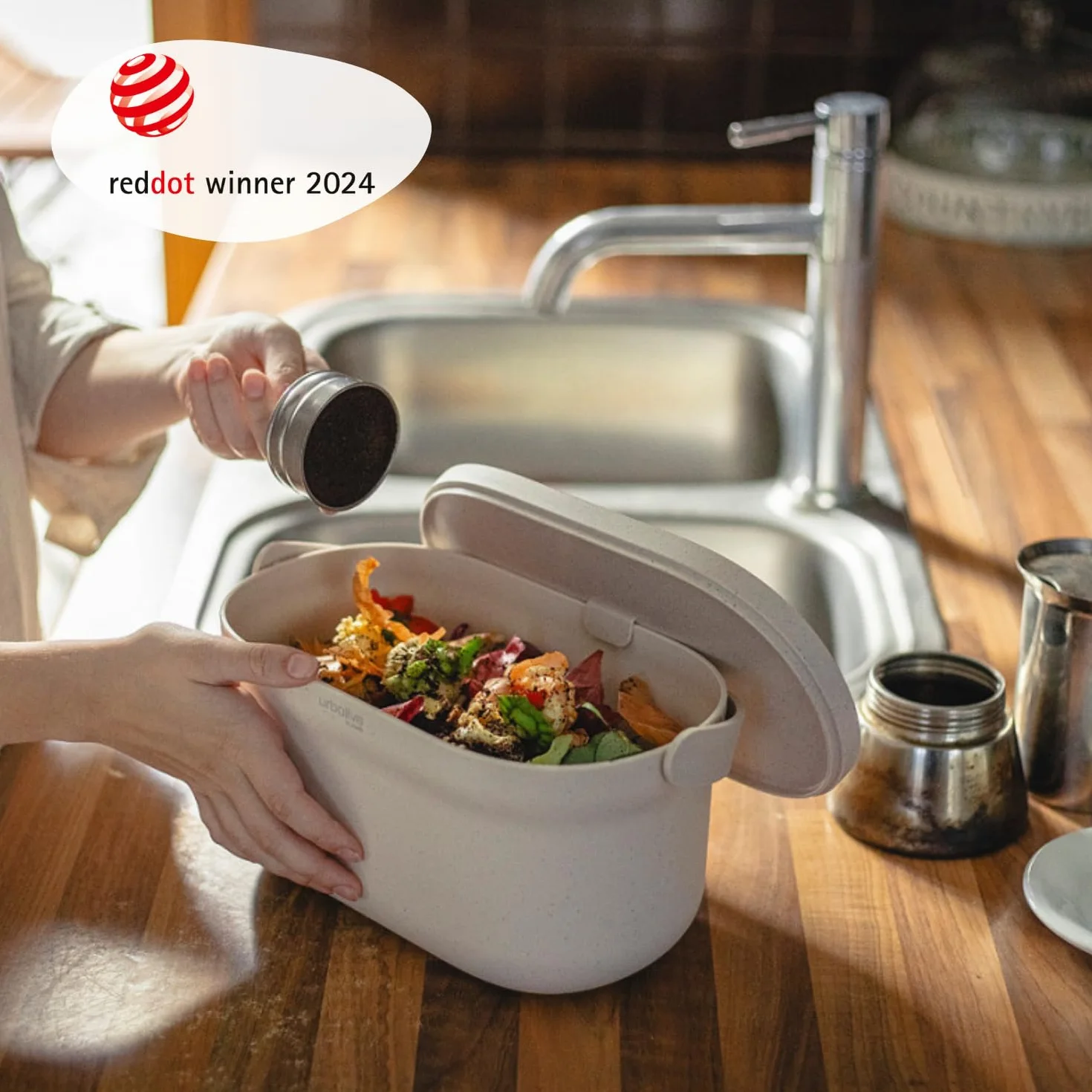 Urbalive Design, bidone della spazzatura biologico per la cucina, 4 litri, contenitore per compost con coperchio, piccolo contenitore per rifiuti organici quotidiani, lavabile in lavastoviglie,