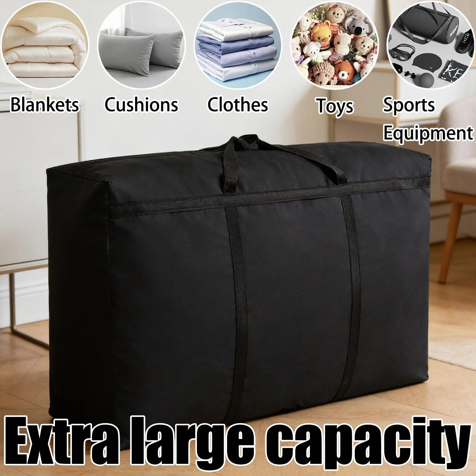Confezione da 2 Borse da Trasporto da 125L Extra Large, Borse da Trasloco Impermeabili in Oxford Resistente con Cerniere e Manici, Organizzatore Salvaspazio per Vestiti, Biancheria da Letto