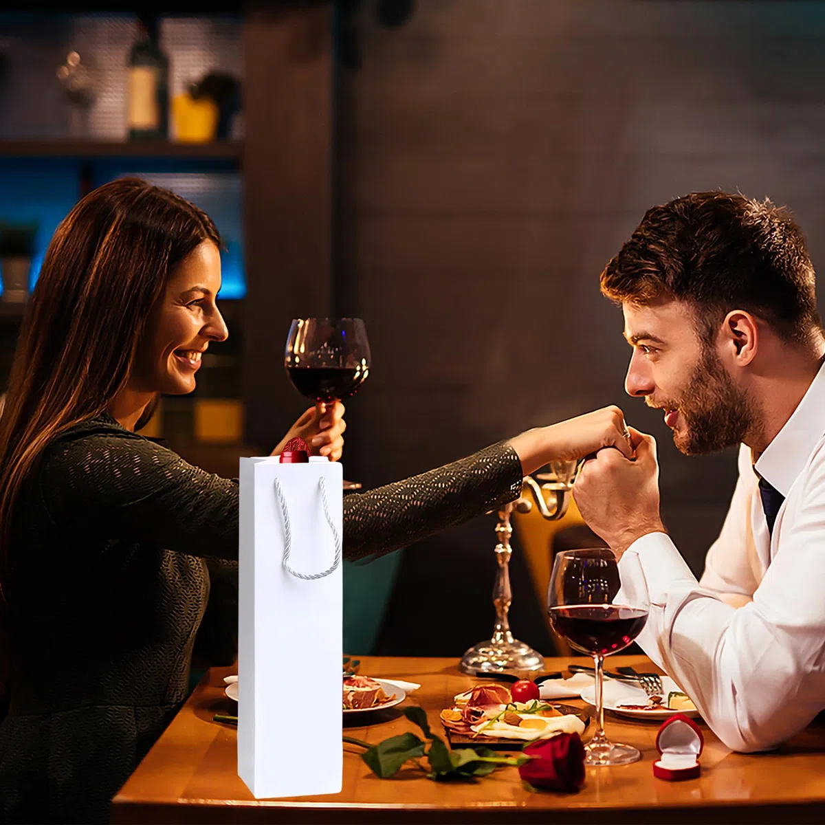 Sacchetti regalo per vino, confezione da 20 sacchetti di carta per vino, ideali per feste di compleanno, Natale, matrimoni, banchetti, con manici, per bottiglie di vino, colore bianco.