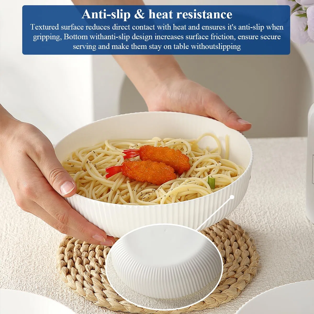 HOMQUEN Piatti Fondi, Set di 6 Ciotole per Pasta Grandi, Insalatiere da 1100 ml, Ciotole per Zuppa Bianche, Ciotole per la Cena in Plastica Infrangibile, Set di Stoviglie (Bianco)
