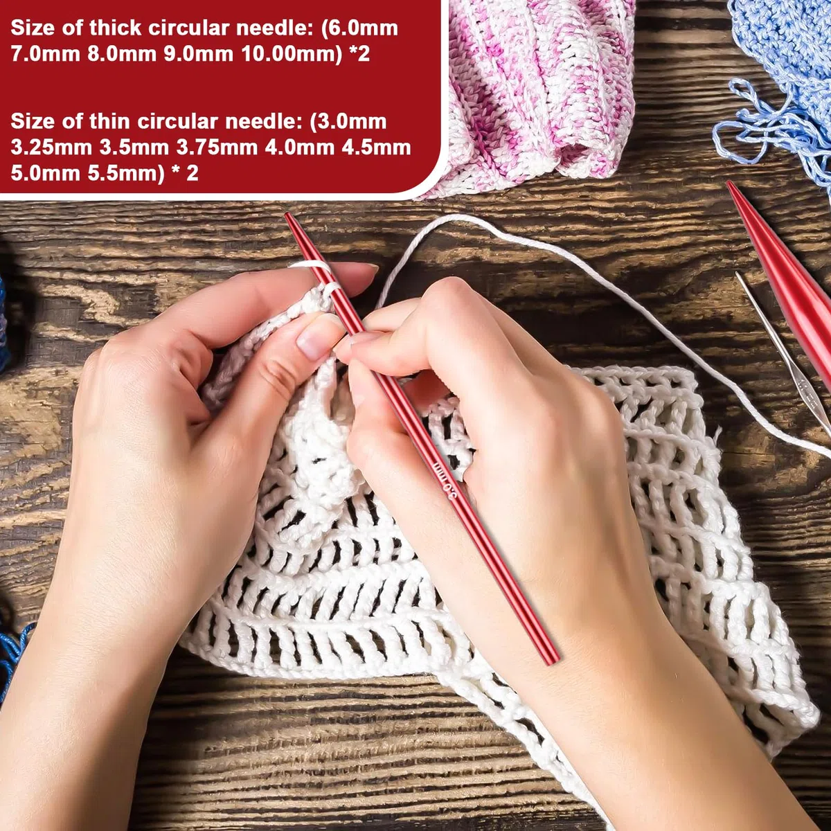 Set di 13 ferri da maglia, 3,0 mm - 10,00 mm, rimovibili, circolari, intercambiabili, in alluminio, per lavori a maglia fai da te