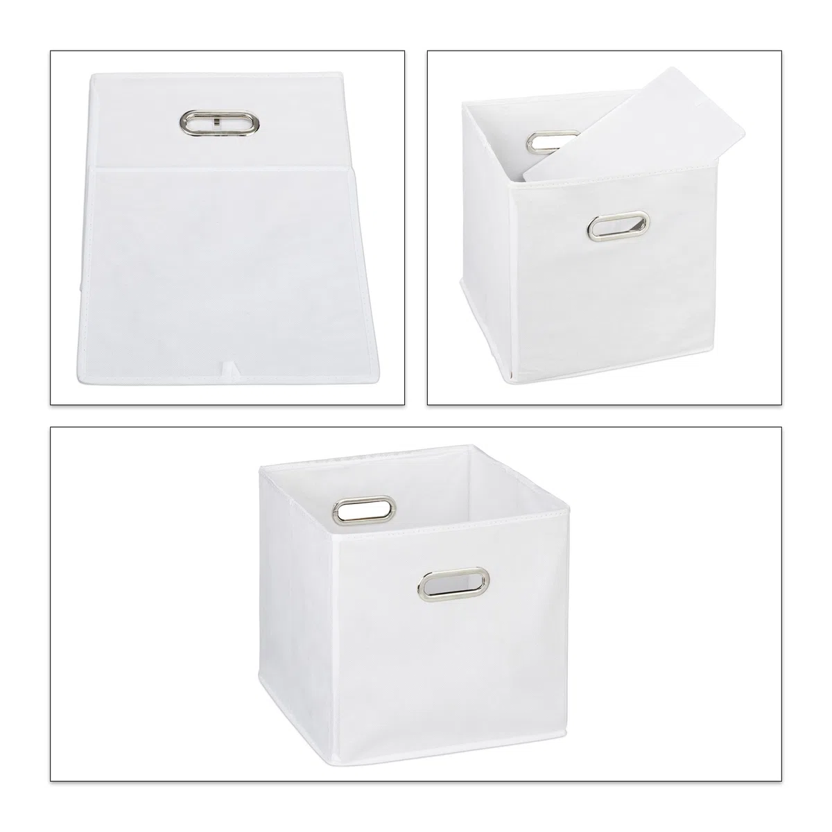 Relaxdays Scatola Portaoggetti, Set 4 Box Cubo da Scaffale HLP 30 x 30 x 30 cm, Portagiochi Pieghevole in Stoffa, Bianco