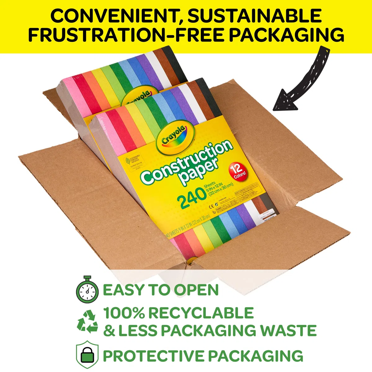 Crayola - Construction Paper, 240 fogli 22x30cm, 10 colori assortiti, per disegno, collage, art&craft