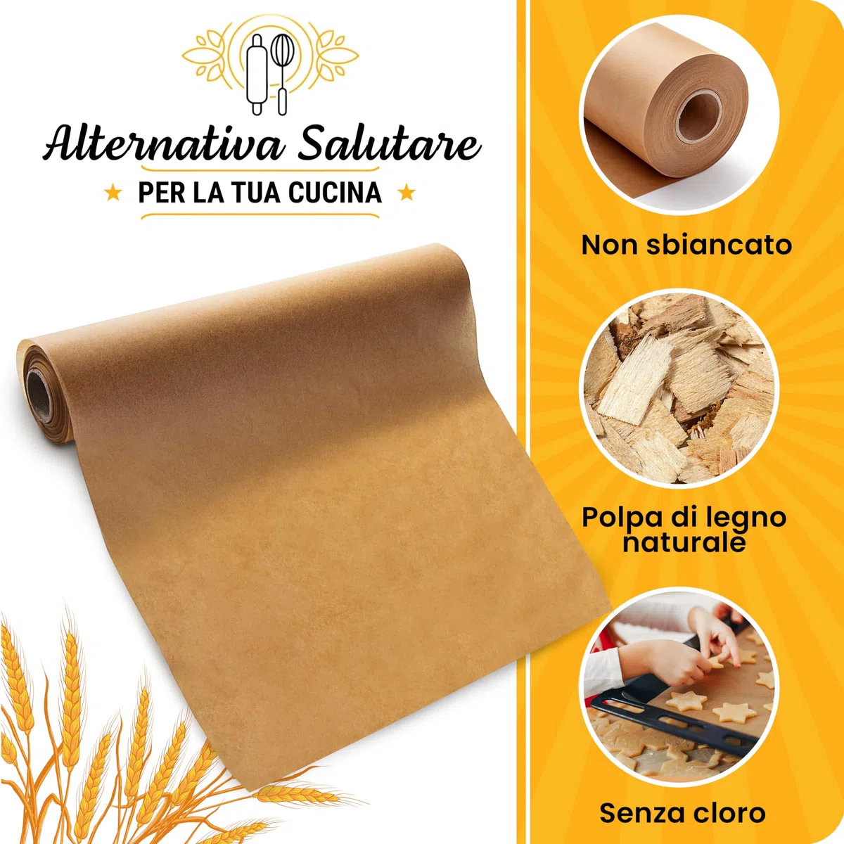 Carta Forno Rotolo Non Candeggiata per Cucinare – Carta da Forno da 38cm x 64m con Taglierina, Carta Antiaderente - Unbleached Parchment Paper - Friggitrice ad Aria da Baker's Signature
