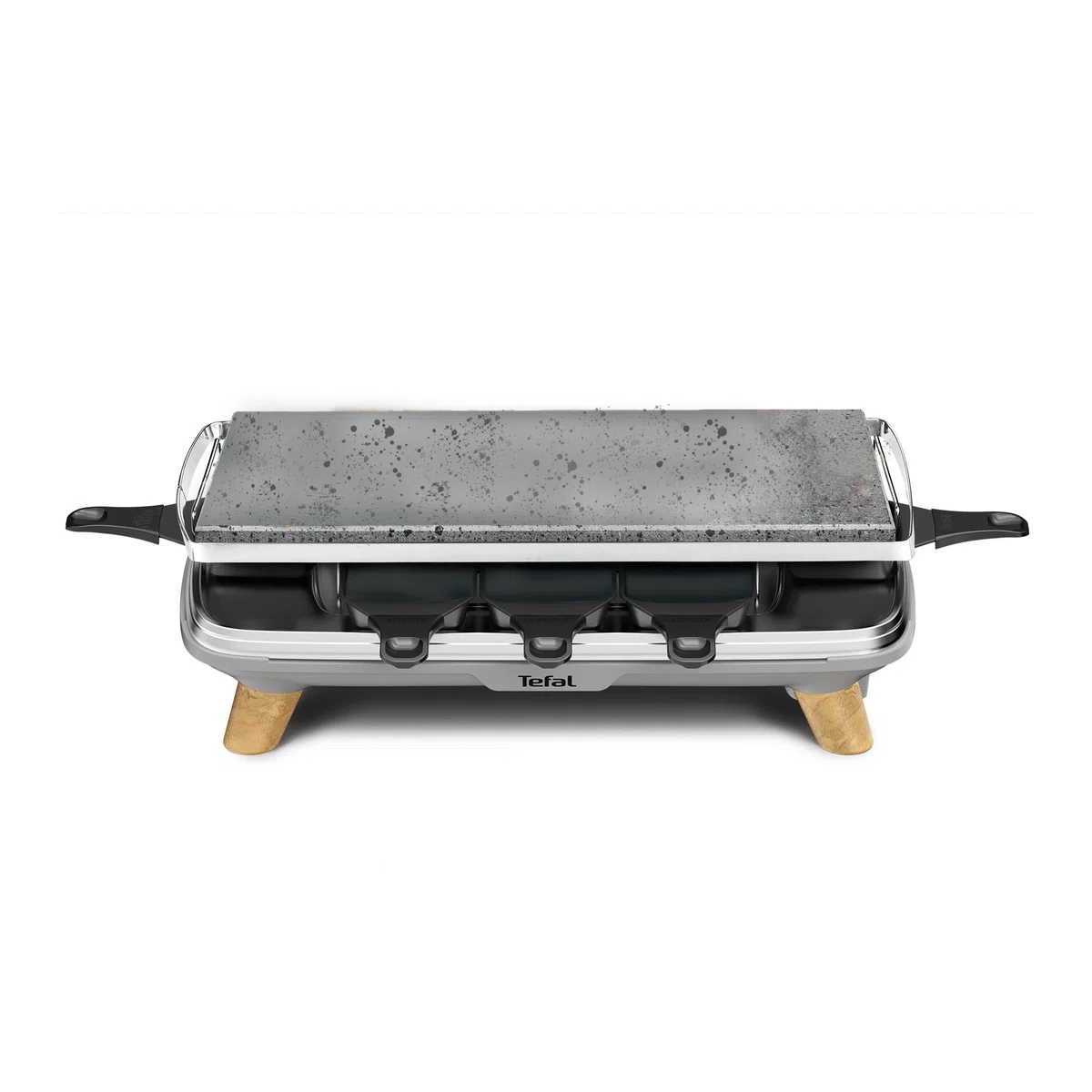 Tefal Raschietto Pierrade Gourmet, raschietto per pietra 2 in 1, per uso interno, 1350 W, pietra naturale, 8 ciotole Maxi profonde, facile da pulire, grigio, gambe effetto legno PR620D12