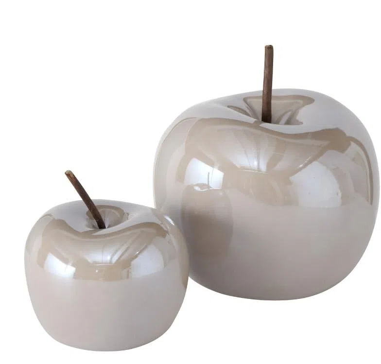 2 PZ Mela Decorativa grigio grigio chiaro 12cm e 8cm Mela Decorativa Frutta b480 Frutti Mele Oggetto Decorativo Frutti Ceramica Natura Morta Decorazione Autunnale