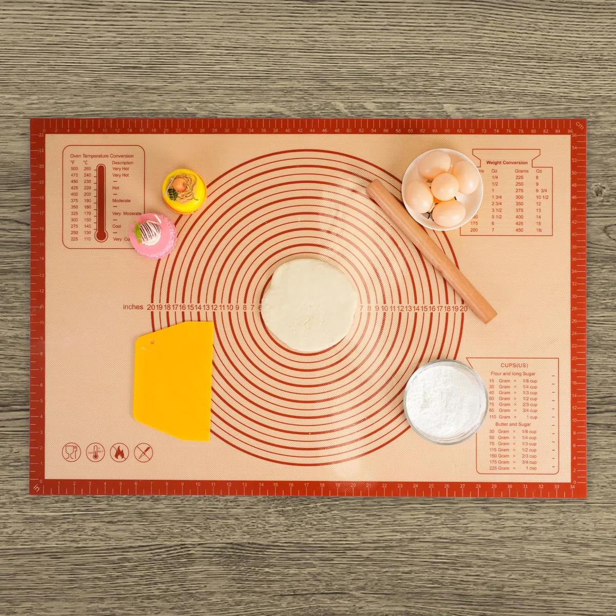 UWILLION Tappetino da forno in silicone, misura grande, 90 x 60 cm, XXL, in silicone, con misurazione per fondente, pizza e pane