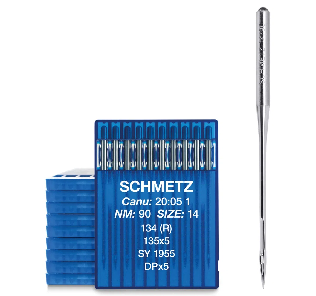 SCHMETZ | 100 Aghi per macchine da cucire industriali | Codolo Tondo | 134 (R), 135X5, SY 1955 / DPX5 | Spessore 90/14 | Nota: verificare il sistema consigliato nelle istruzioni per l'uso