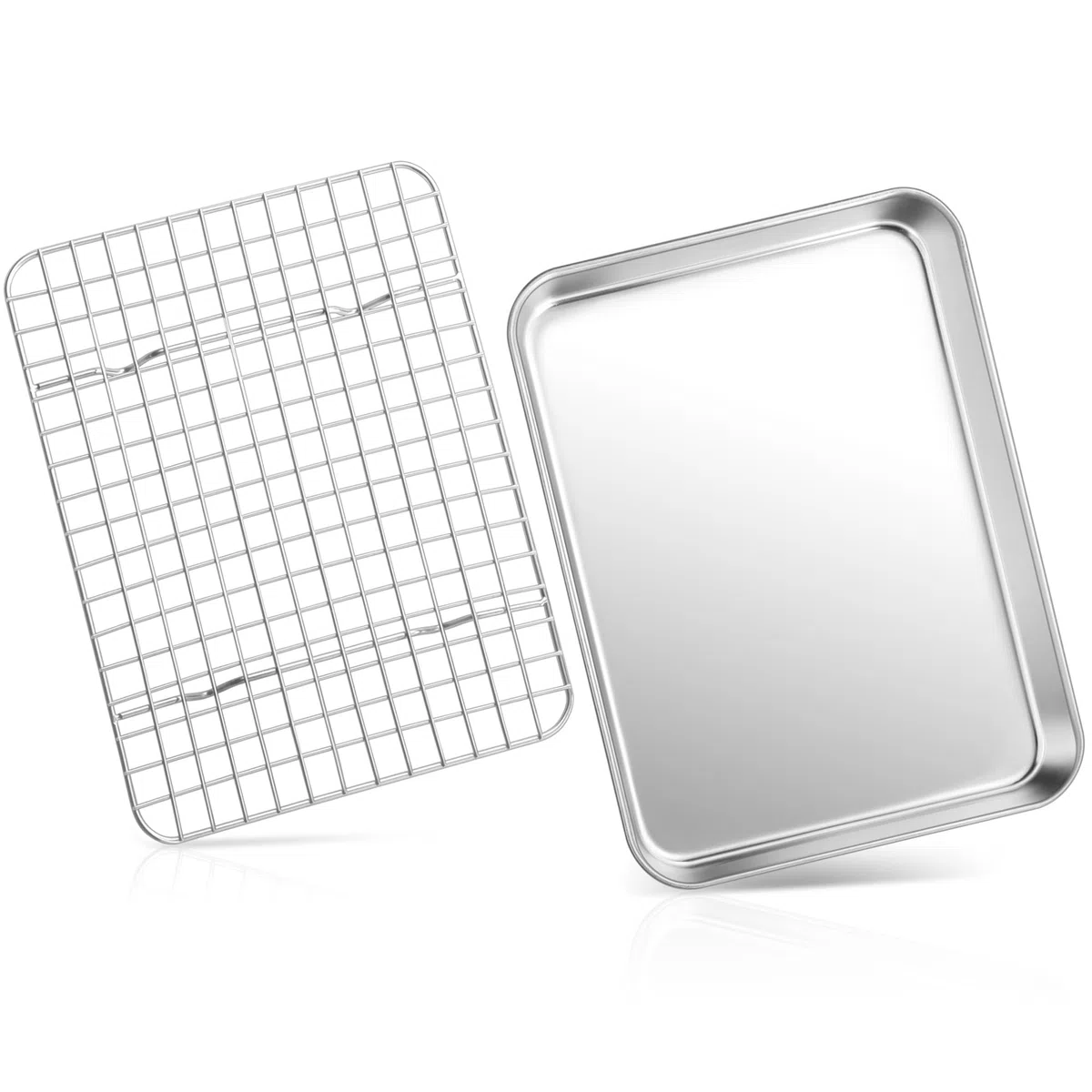 HaWare Teglia da forno con griglia di raffreddamento, in acciaio inox, piccola teglia da forno con griglia di raffreddamento, 26,4 x 20,5 x 2,5 cm, rettangolare, con griglia per torte, lavabile in