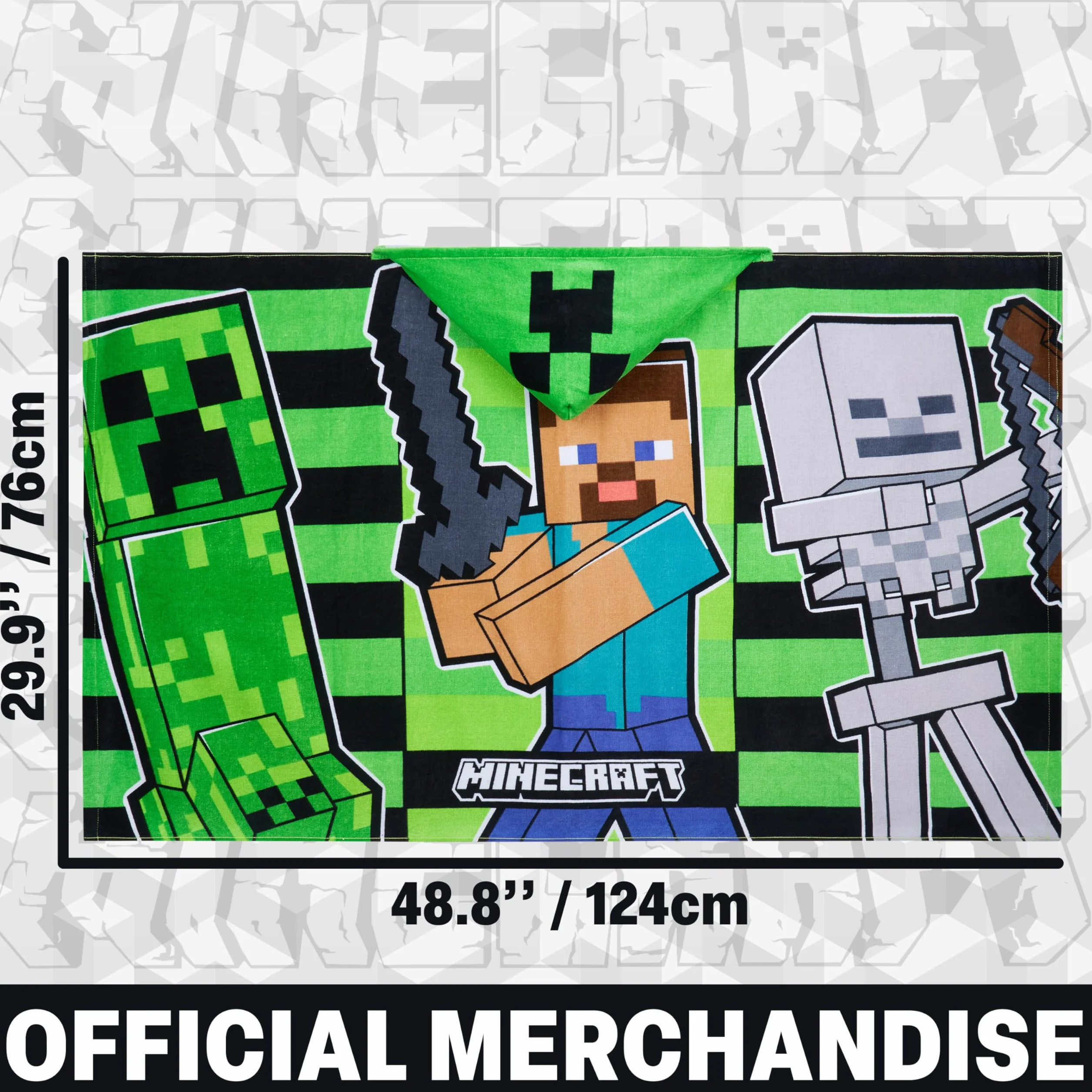 Minecraft Asciugamani Bagno con Cappuccio Asciugamano Doccia Ragazzi Creeper Accappatoio Poncho Bambino Telo Mare Bambini Idee Regalo (Verde/Nero, 6-14 Anni)