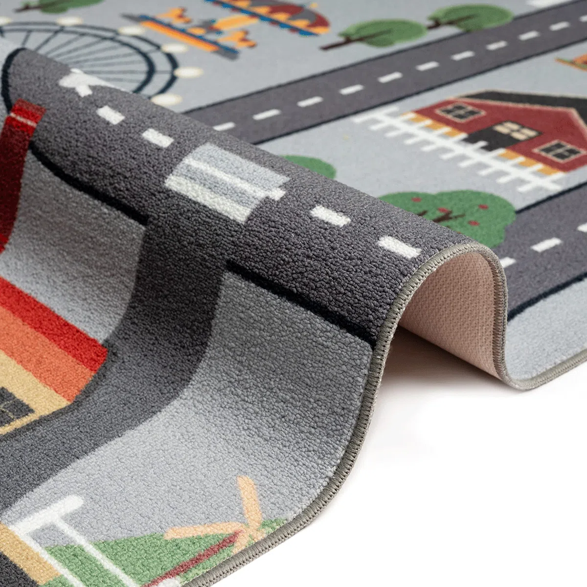 Teppich-Traum Tappeto Gioco per Bambini Paesaggio Urbano - ruota panoramica Montagne - grigio 140x200 cm