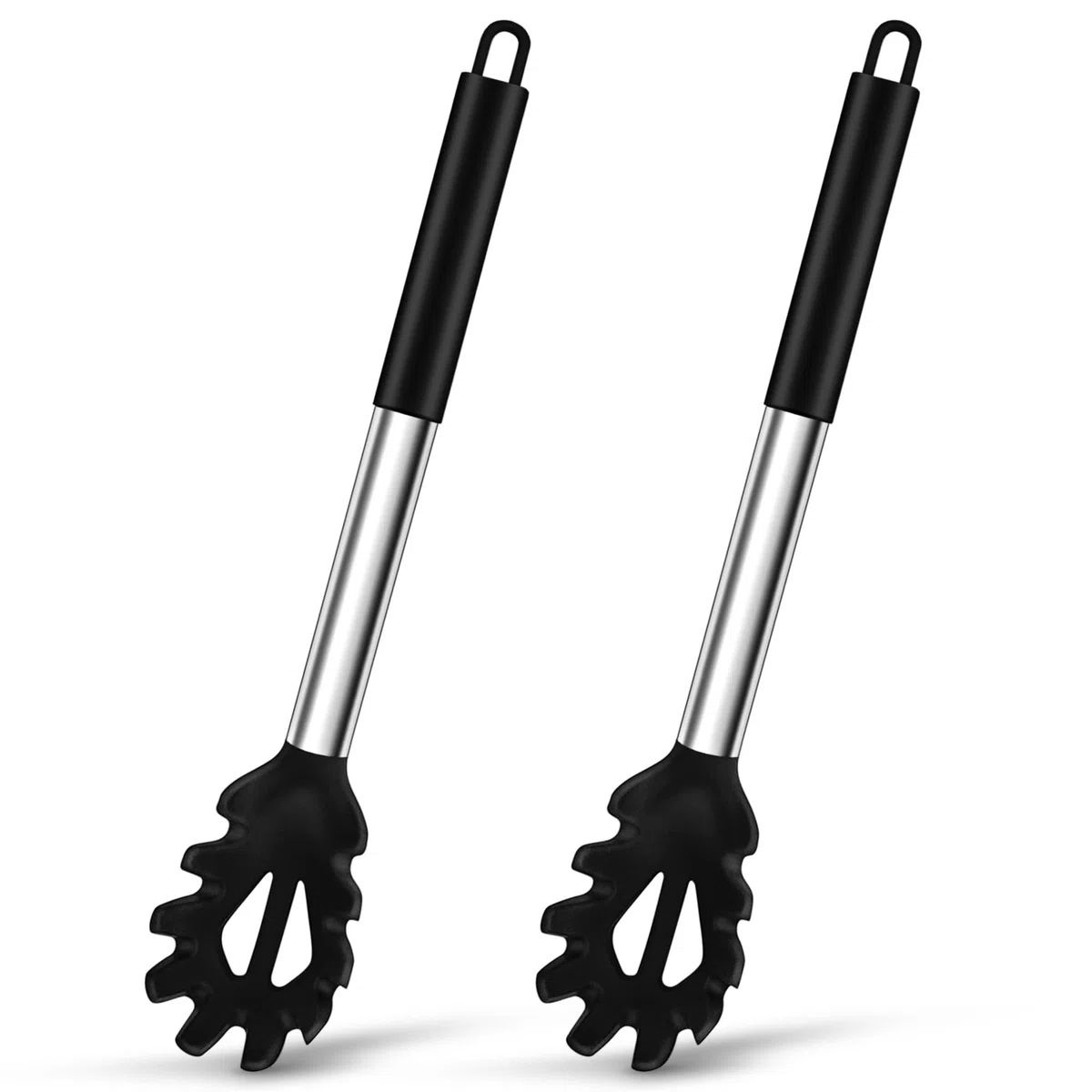 Joyfair 2 cucchiaini per spaghetti in silicone con manico in acciaio inox (nero)