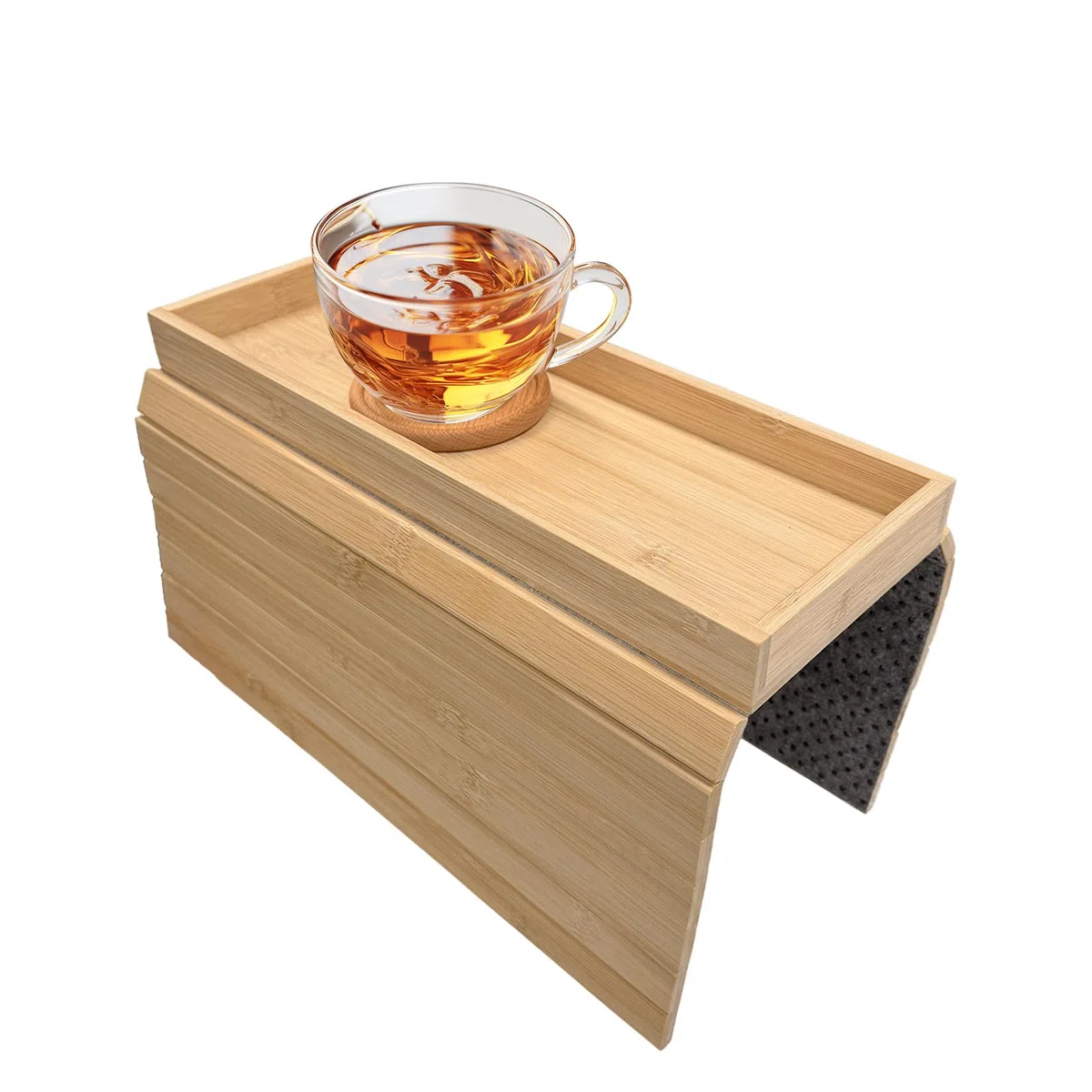 Vassoio per bracciolo in legno massiccio, tavolino salvaspazio per snack e bevande, scanalature antiscivolo, include 1 sottobicchiere in legno, organizer per bracciolo del divano
