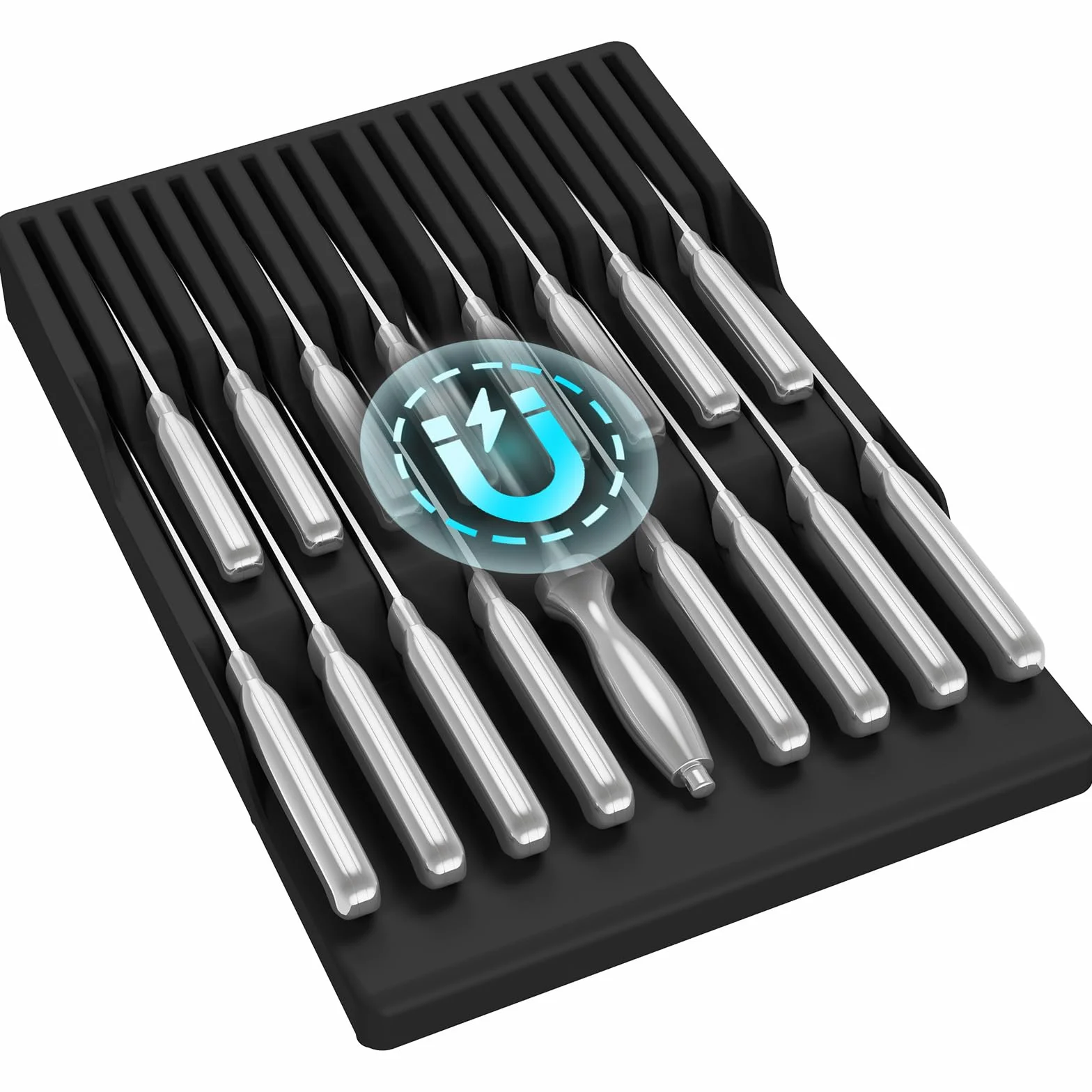 Lifewit Organizer Coltelli da Cassetti, Magnetico Porta Posate Cucina per 16 Knives e 1 Acciaio per Affilatura (non Incluso), Set di Supporto in Plastica per Coltelli da Chef, Grande, Nero