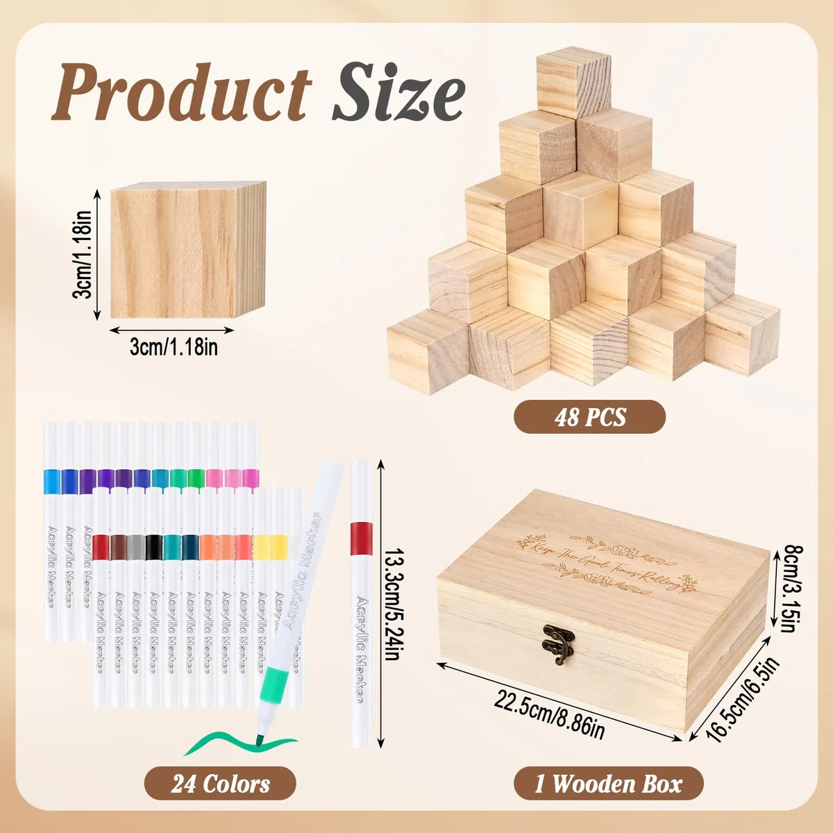 128 Pezzi Set di Giochi per Baby Shower, Blocchi di Pittura Creativa con 48 Blocchi di Legno, 24 Matite Colorate, 54 Stencil e Scatola di Legno per la Festa di Rivelazione del Sesso