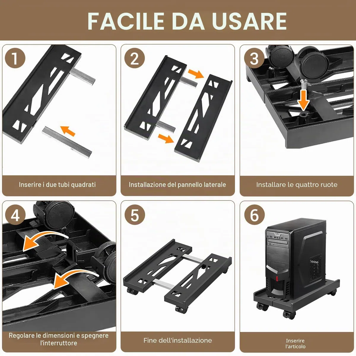 Supporto PC Fisso, Torre Supporto PC con 4 Ruote Bloccabili, Carrello Regolabile(20-30cm) Universale Computer Desktop Tower, sotto Scrivania, Anti-Polvere, Gaming/Ufficio/Casa, Fino a 30kg