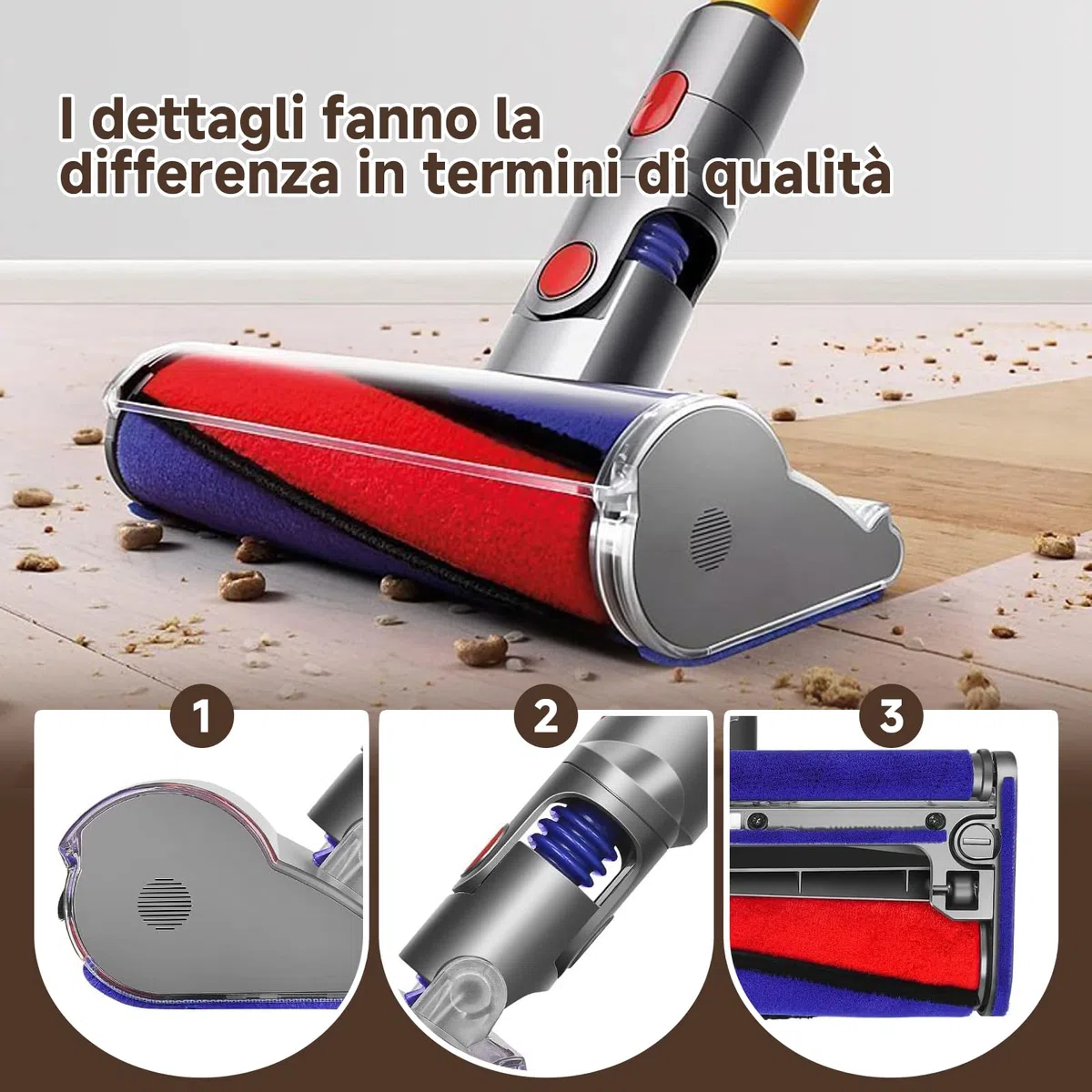 Bocchetta per Dyson V8 V15 V10 V7 SV10 SV12 SV14, Spazzola per Dyson aspirapolvere,adatta a pavimenti duri,La soft roller cleaner head assy è sostituisce le parti NO.966489-12 e 966489-11