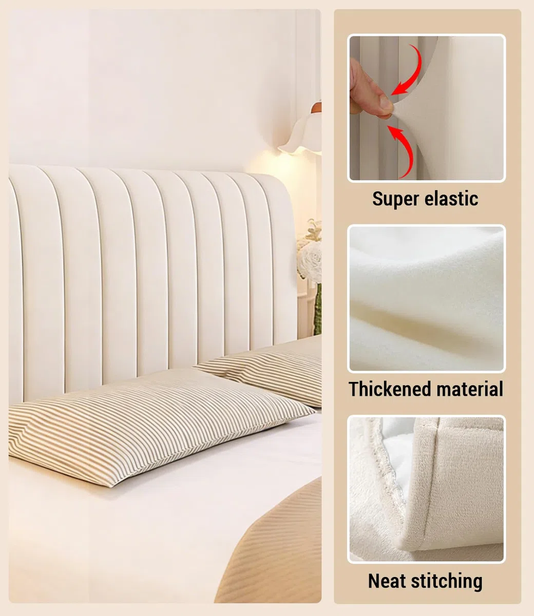 Copri Testata Letto Matrimoniale 180 cm, Elasticizzato Copertura Testata Letto Con Imbottitura In Cotone PP, Beige Headboard Cover Antipolvere, Lavabile