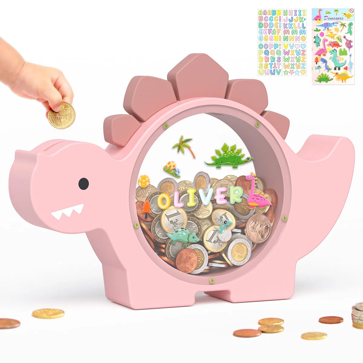 Summidate Salvadanaio in Legno a Forma di Dinosauro per Bambini Maschi, Grazioso Salvadanaio in Legno Dino per Bambini Piccoli, Barattolo Creativo per Risparmiare Monete, Regalo Personalizzato per