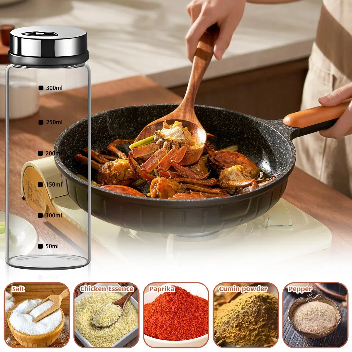 Saliera e pepiera grandi in vetro con fori regolabili, dispenser brand per sale e pepe in acciaio inossidabile con coperchi rimovibili, per cucina e ristorante
