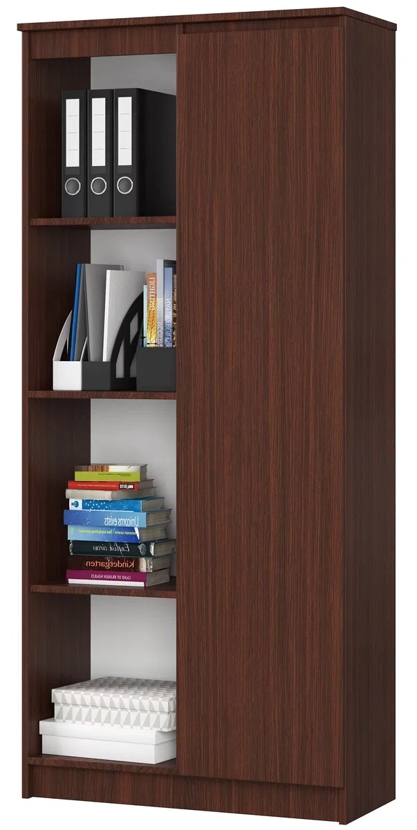 AKORD | Libreria per ufficio CLP 80cm | 4 Ripiani esterni 1 Anta | Scaffale Soggiorno | Porta Libri | Mobile Moderna con Ripiani | Salvaspazio | Librerie da Terra | Wengé