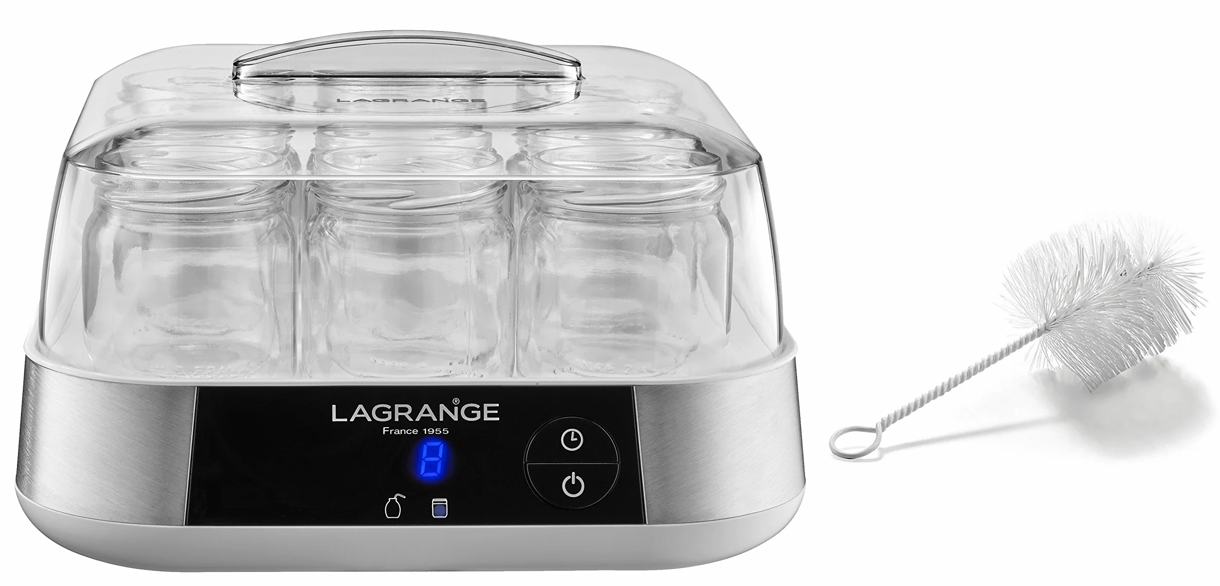 LAGRANGE, Yogurtiera Linea Produzione Francese, 9 Barattoli di Vetro 1.5L programmabile Spegnimento Automatico Segnale Suono 18W 459002