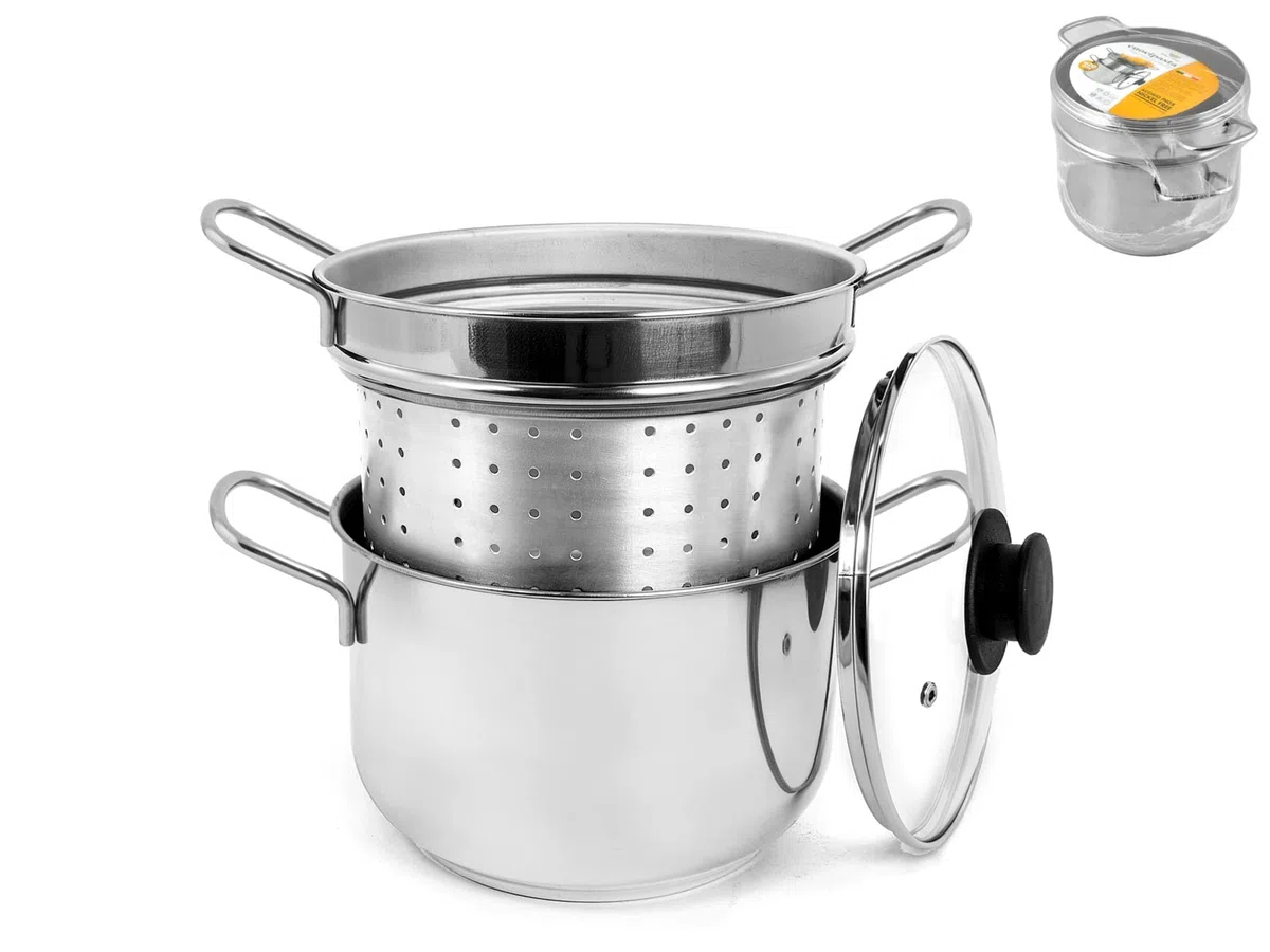 Royal Norfolk Cuocipasta 20 cm in Acciaio Inox con Cestello Forato e Coperchio in Vetro, Compatibile con Induzione e Piani Elettrici, Lavabile in Lavastoviglie