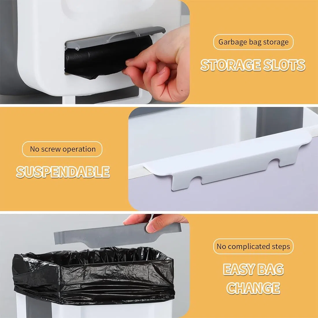 JUVEL Pattumiera pieghevole da cucina, 10 l, da appendere, cestino per la spazzatura da bagno, per auto, porte dell'armadio, campeggio, ufficio e camera da letto
