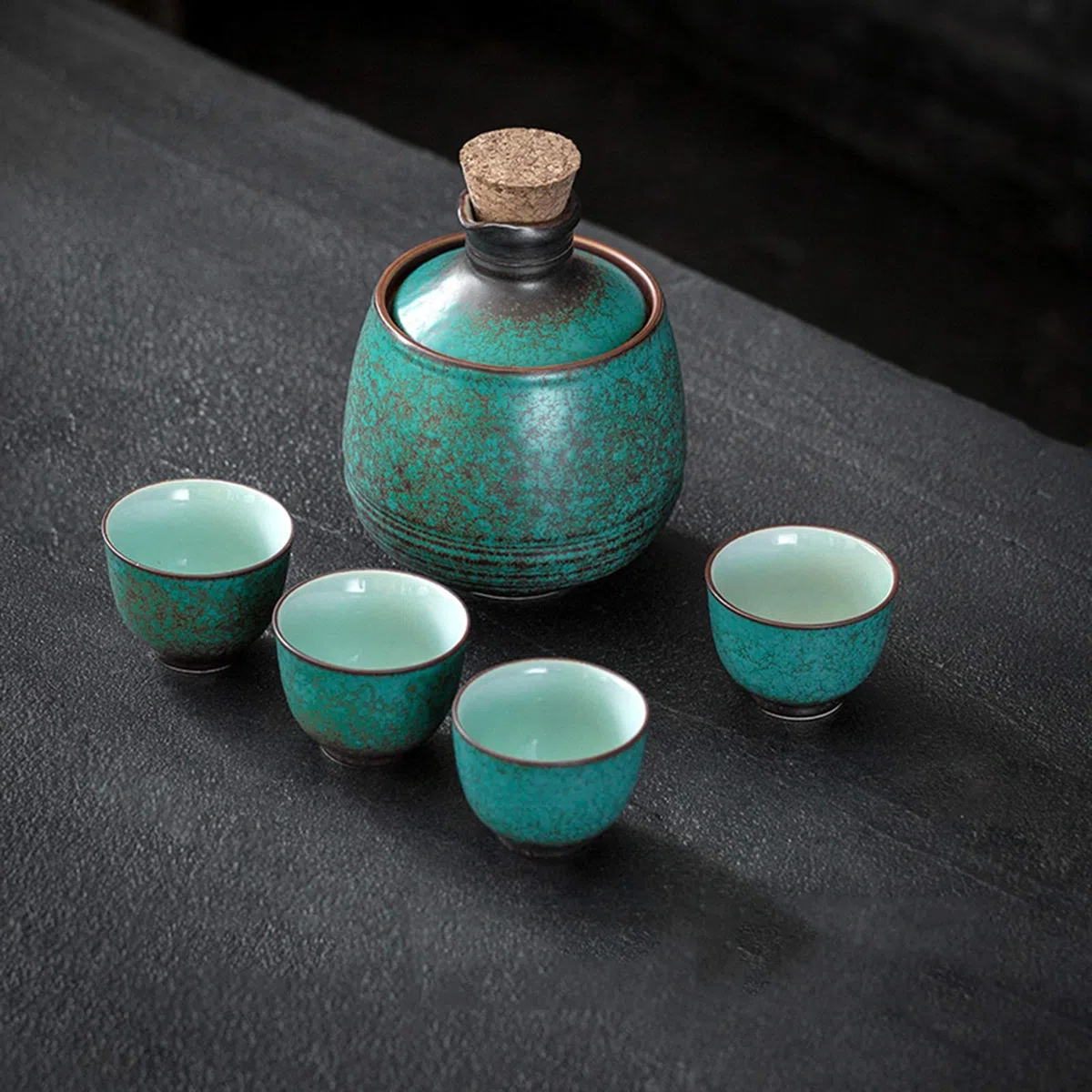 Set per sake giapponese con scaldino, set regalo da 6 pezzi tra cui caraffa, ciotola più calda e 4 tazze per il tradizionale godimento del sake