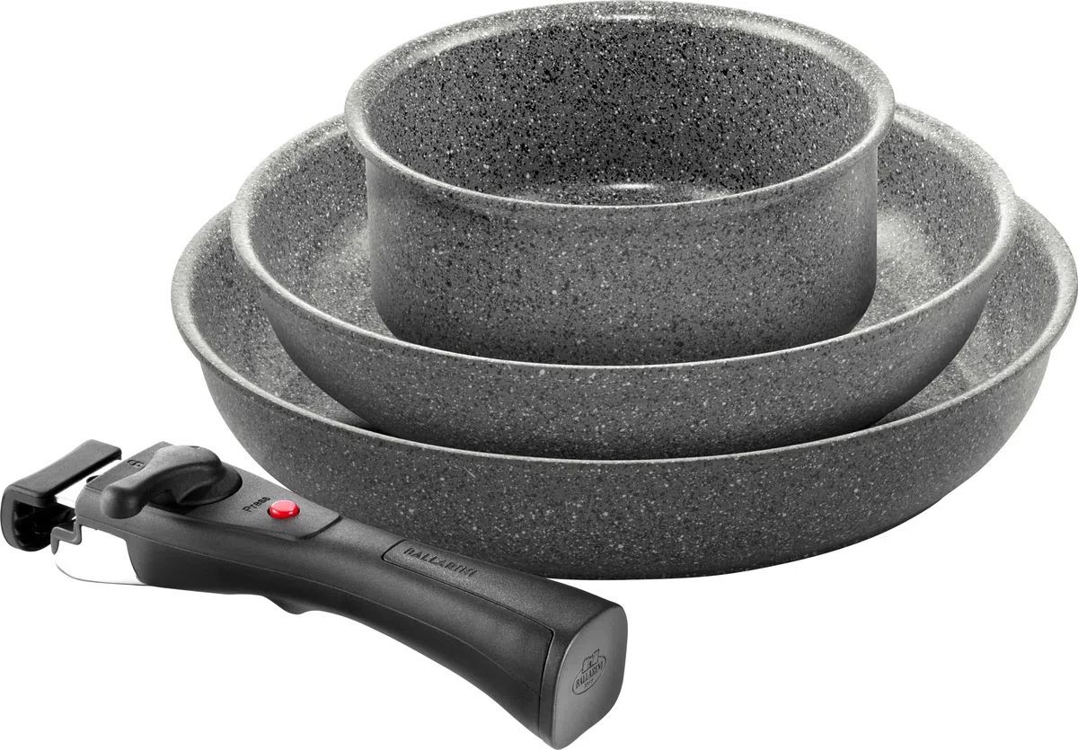 Ballarini Torre set di padelle antiaderenti e casseruola, + Casseruola 16 cm, adatte all'induzione, manico removibile, alluminio, 24 + 28 cm
